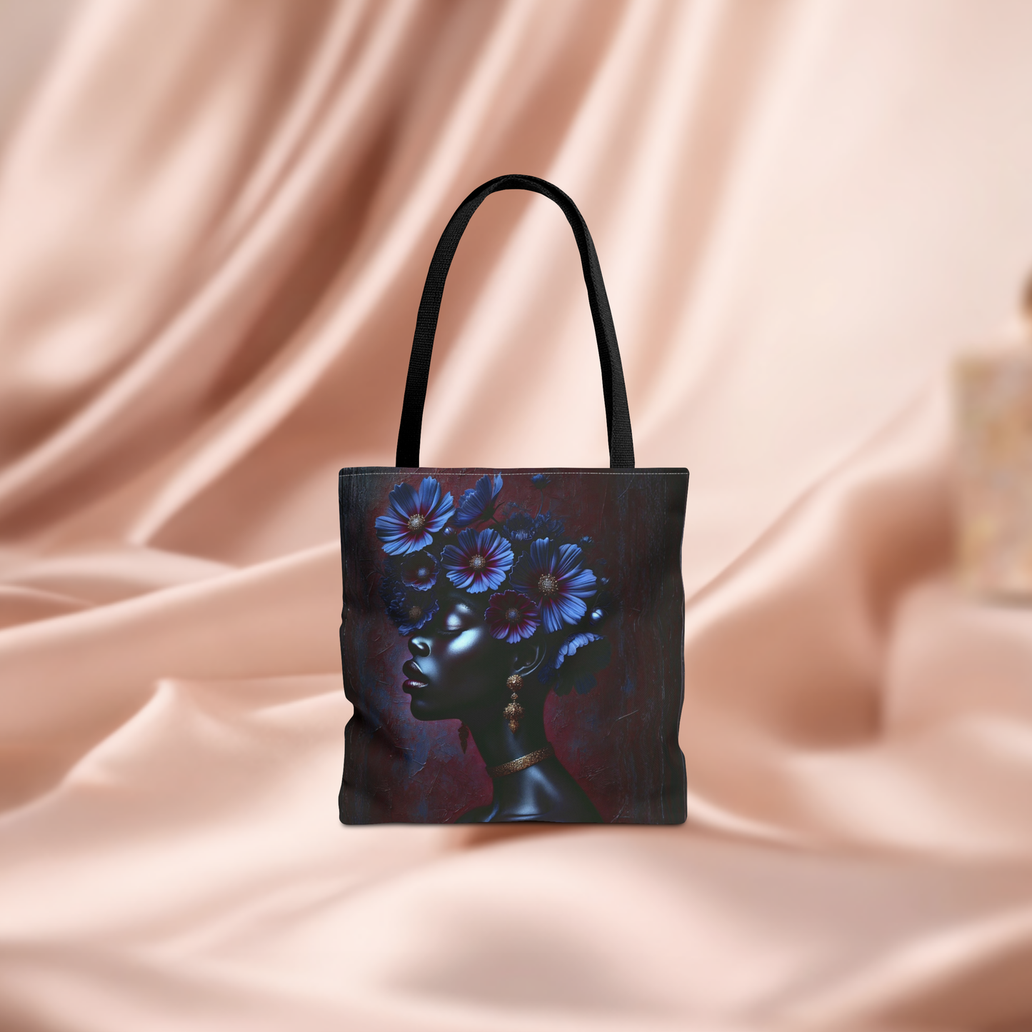 Black Woman Floral Afro Tote Bag | Floral Portrait AOP