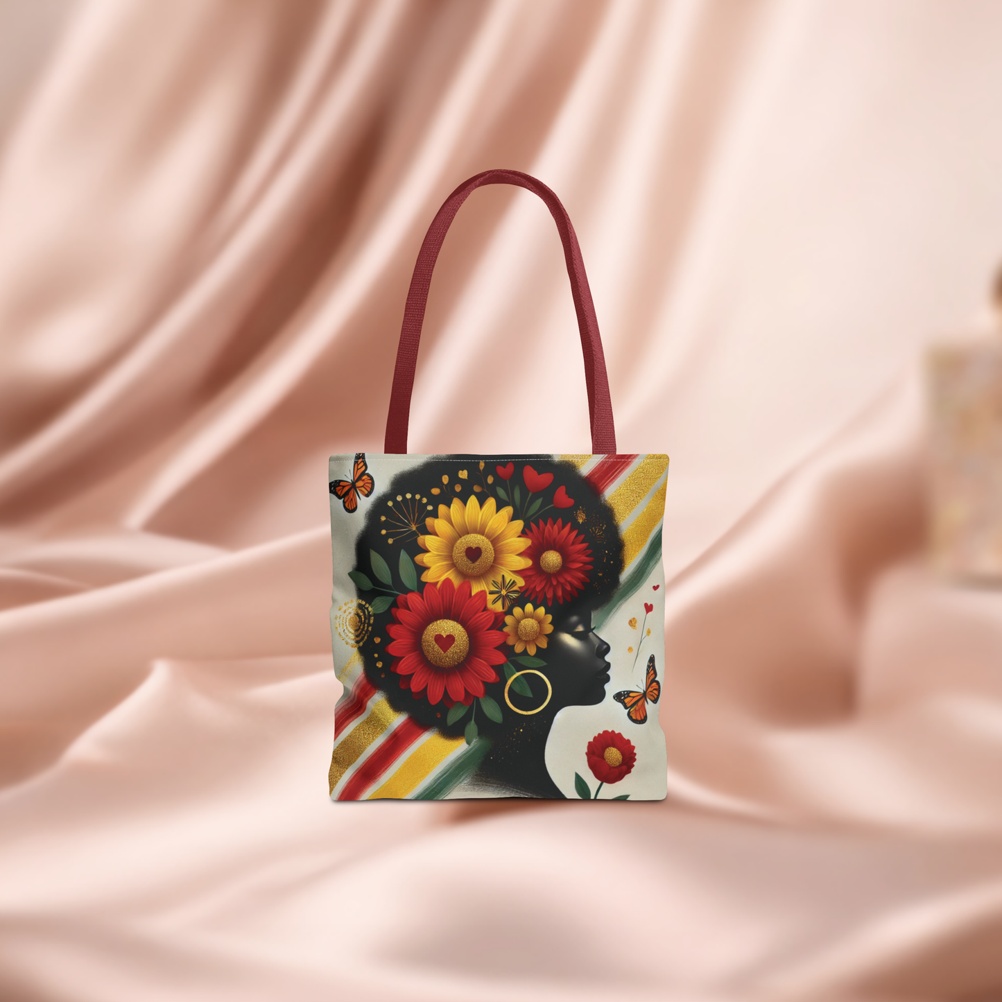 Floral Afro Silhouette Tote Bag | Sunflower Butterfly Pattern
