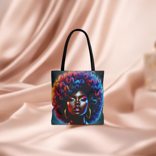 Colorful Afro Portrait Tote | Neon Black Woman Face, Artistic Afro Hair