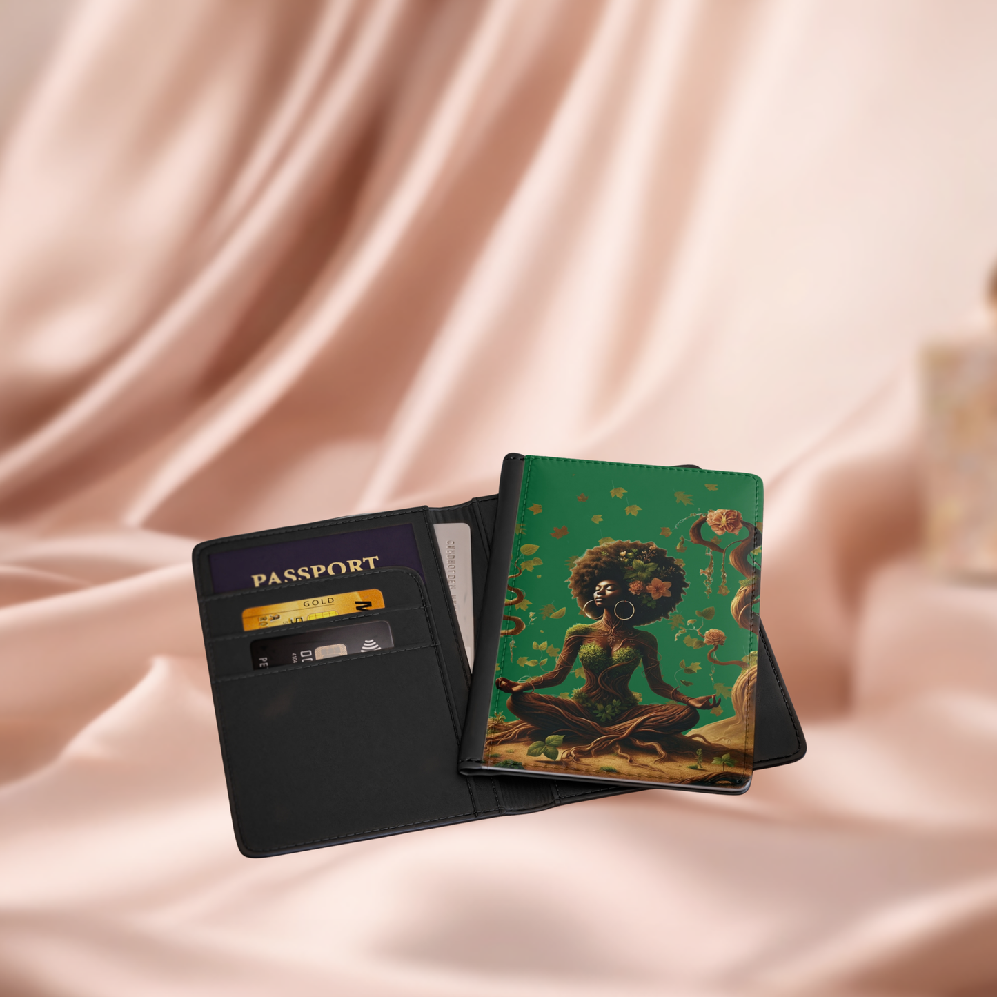 Afro Goddess Tree Pose Passport Cover | Meditative Nature Illustration