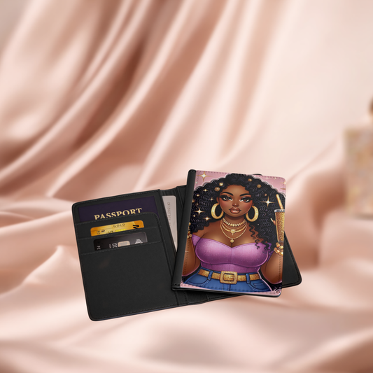 Curly Hair Glam Woman Passport Cover | Black Girl Magic, Gold Accessories