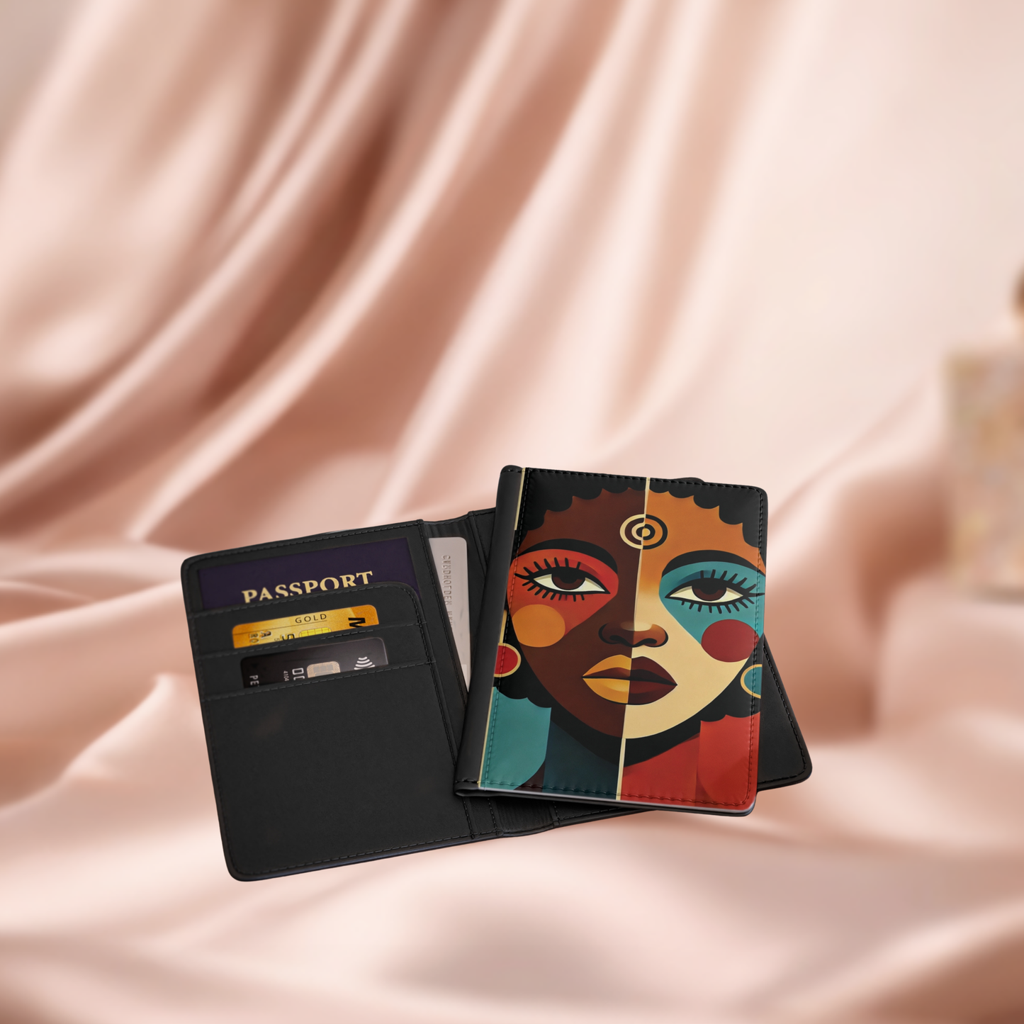 Abstract Afrocentric Face Passport Cover | Colorful Tribal Portrait