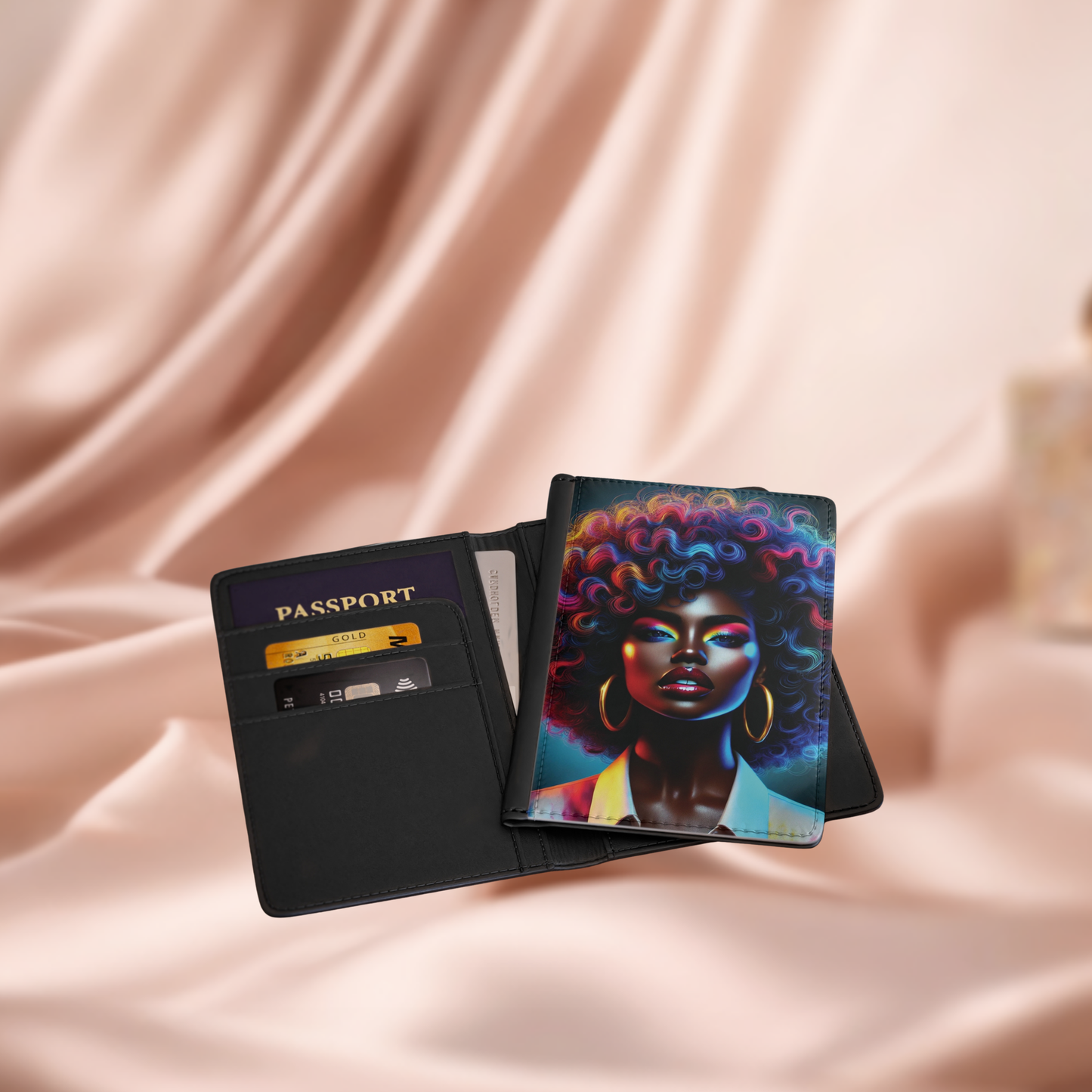 Afro Rainbow Portrait Passport Cover | Colorful Black Woman Art