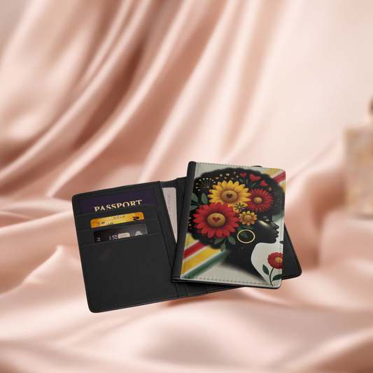 Afro Floral Profile Passport Cover | Black Woman Silhouette, Sunflower Hair, Travel Accessory