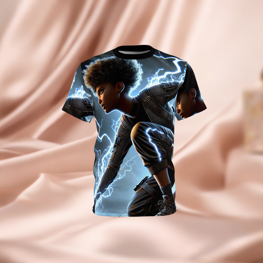 Electric Youth Graphic Tee — Lightning Superhero AOP Shirt