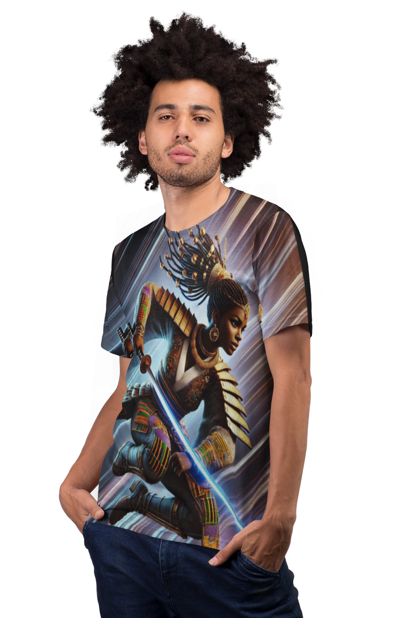 Warrior Queen Graphic Tee — Futuristic Kinetic African Warrior Design