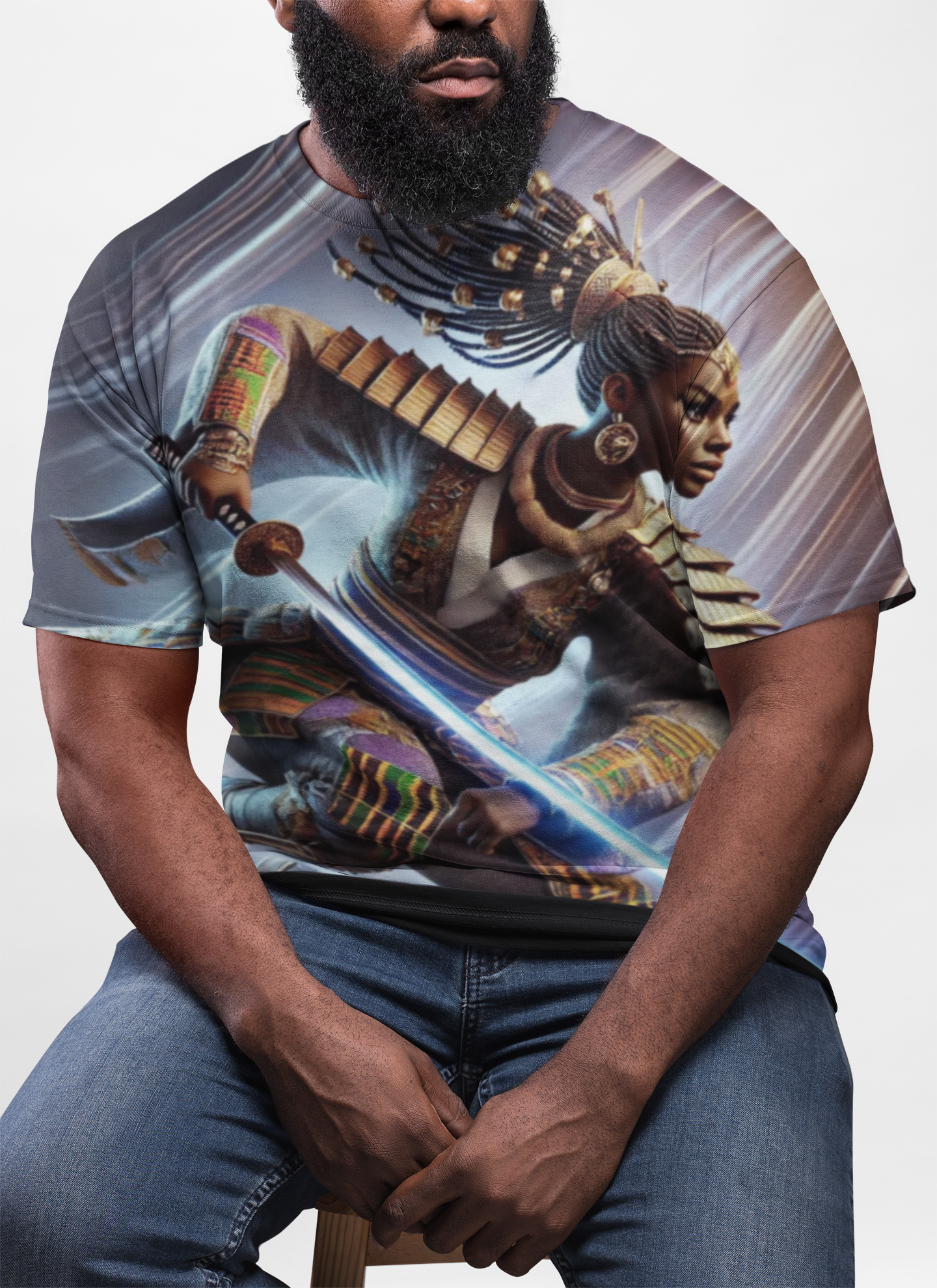 Warrior Queen Graphic Tee — Futuristic Kinetic African Warrior Design