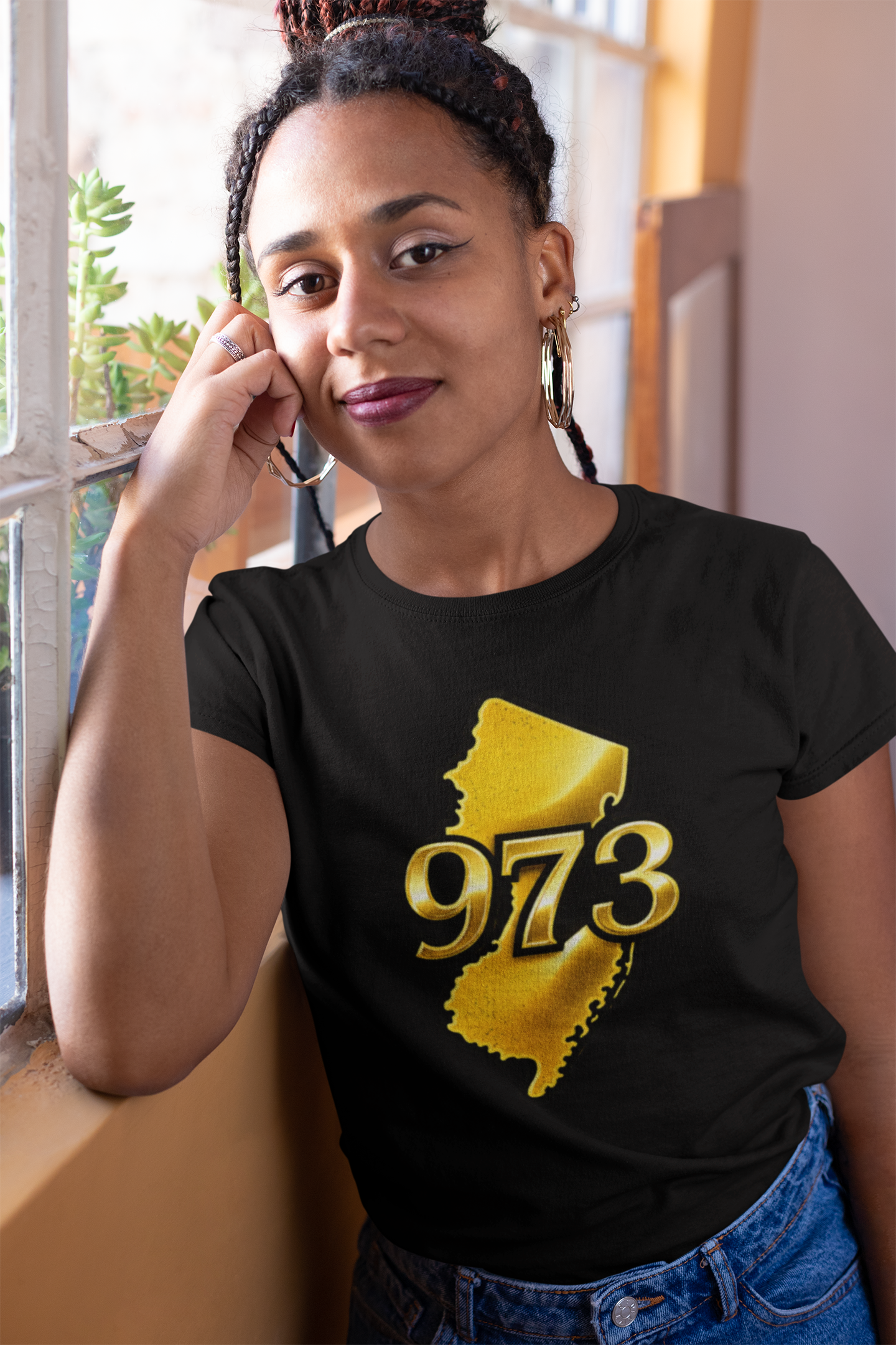 973 New Jersey State T-Shirt — Gold Jersey Area Code Tee