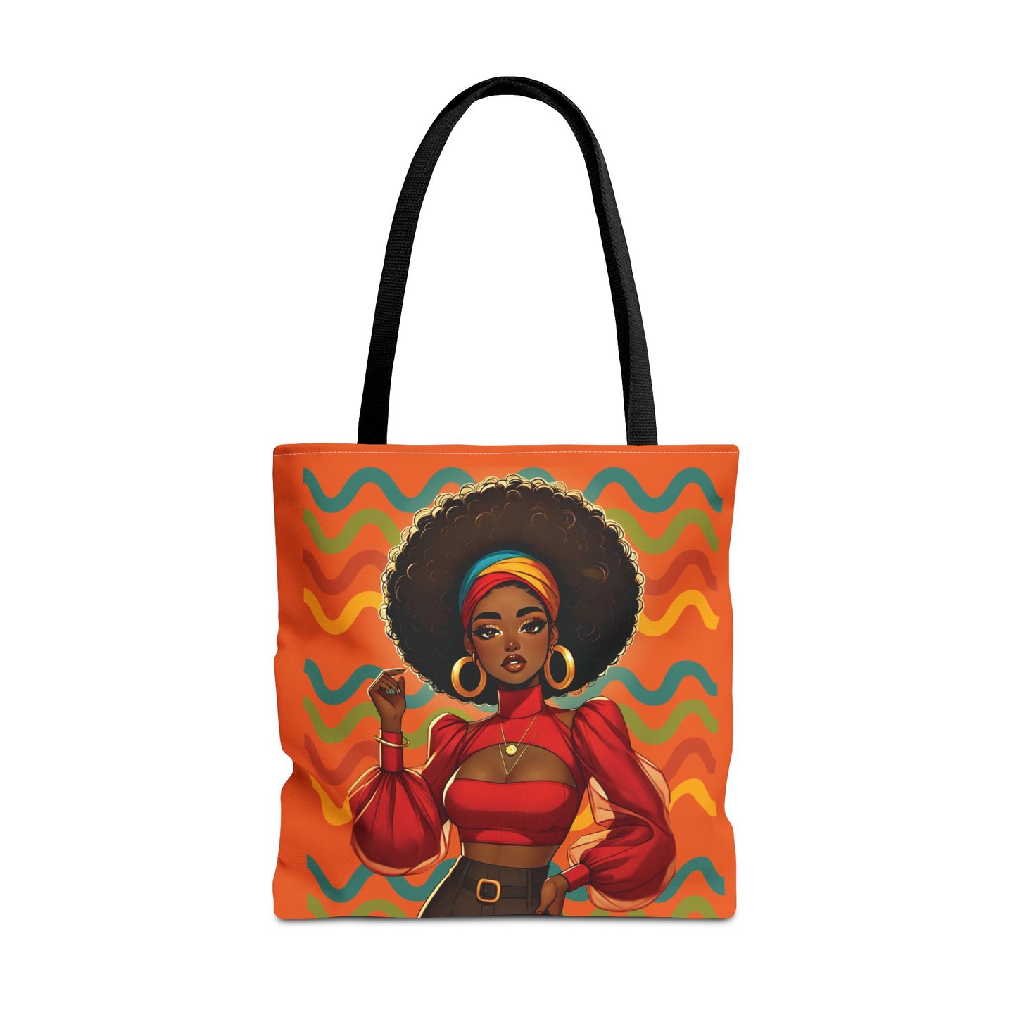 Afro Diva Fashion Tote Bag — Bold Retro Orange Art Print