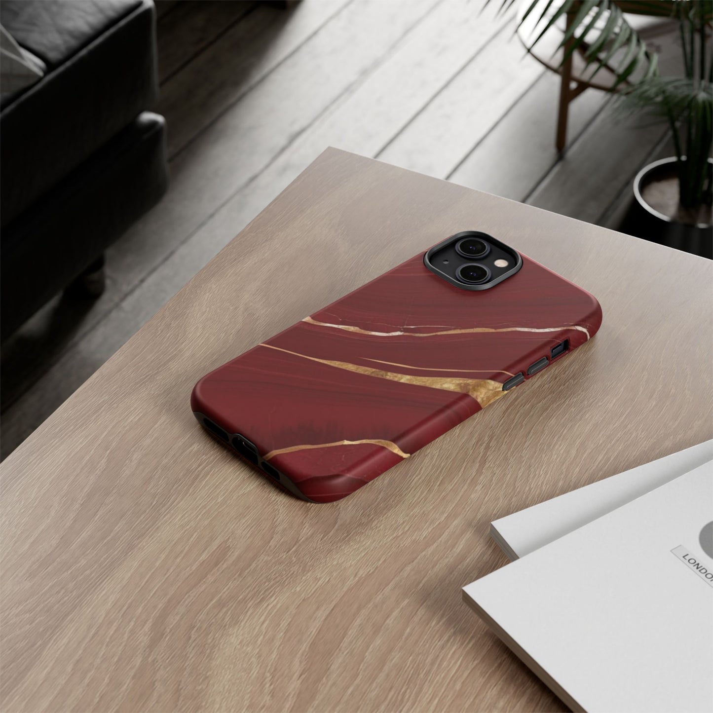Elegant Red Marble Phone Case - Tough Cases, Stylish Phone Cover, Gift for Her, Luxe Cellphone Protection, Modern Accessories