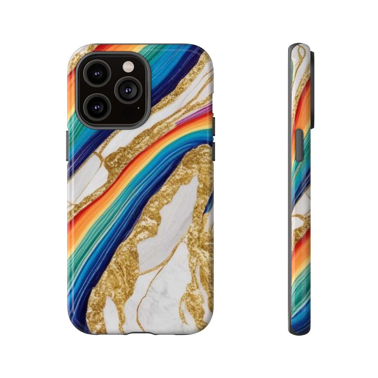 Colorful Marble Phone Case with Rainbow Design, Tough Phone Cover, Customizable Gift, Trendy Cell Accessories, Unique Style