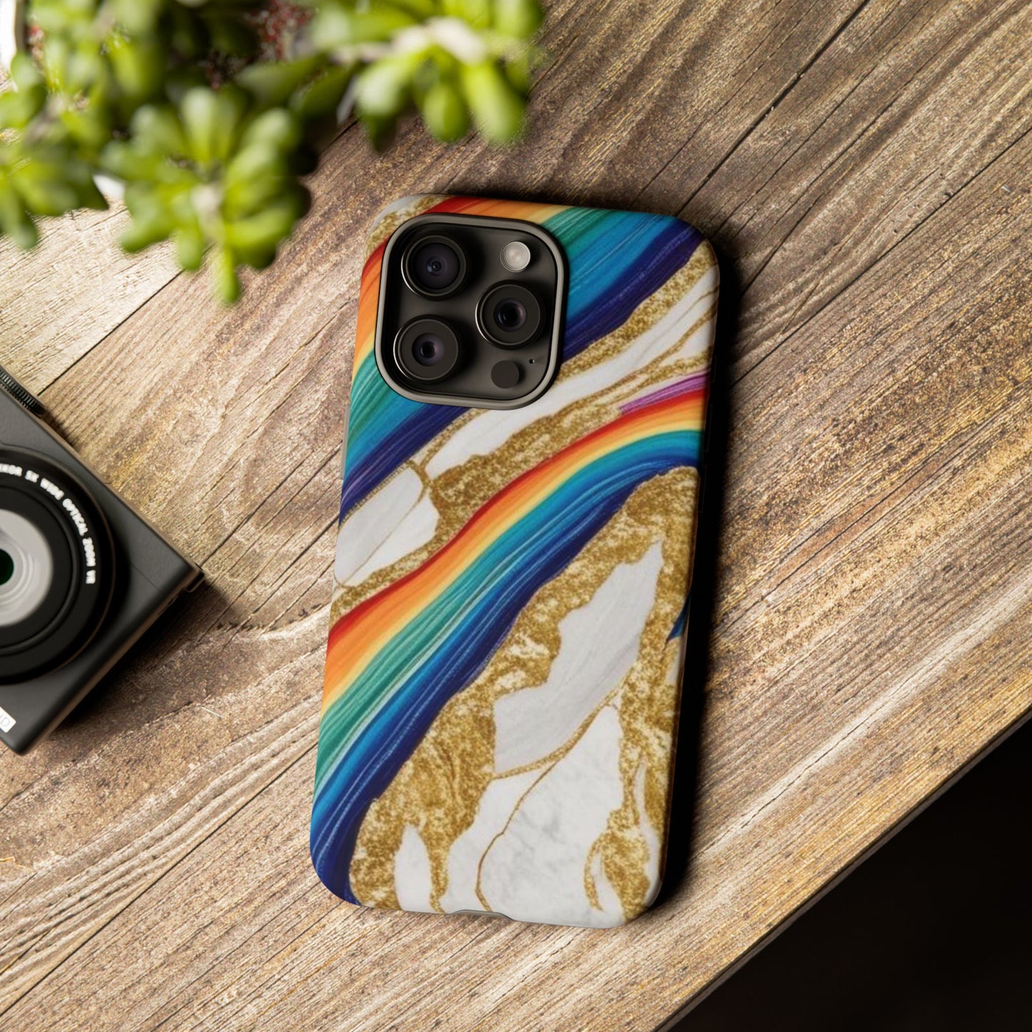 Colorful Marble Phone Case with Rainbow Design, Tough Phone Cover, Customizable Gift, Trendy Cell Accessories, Unique Style