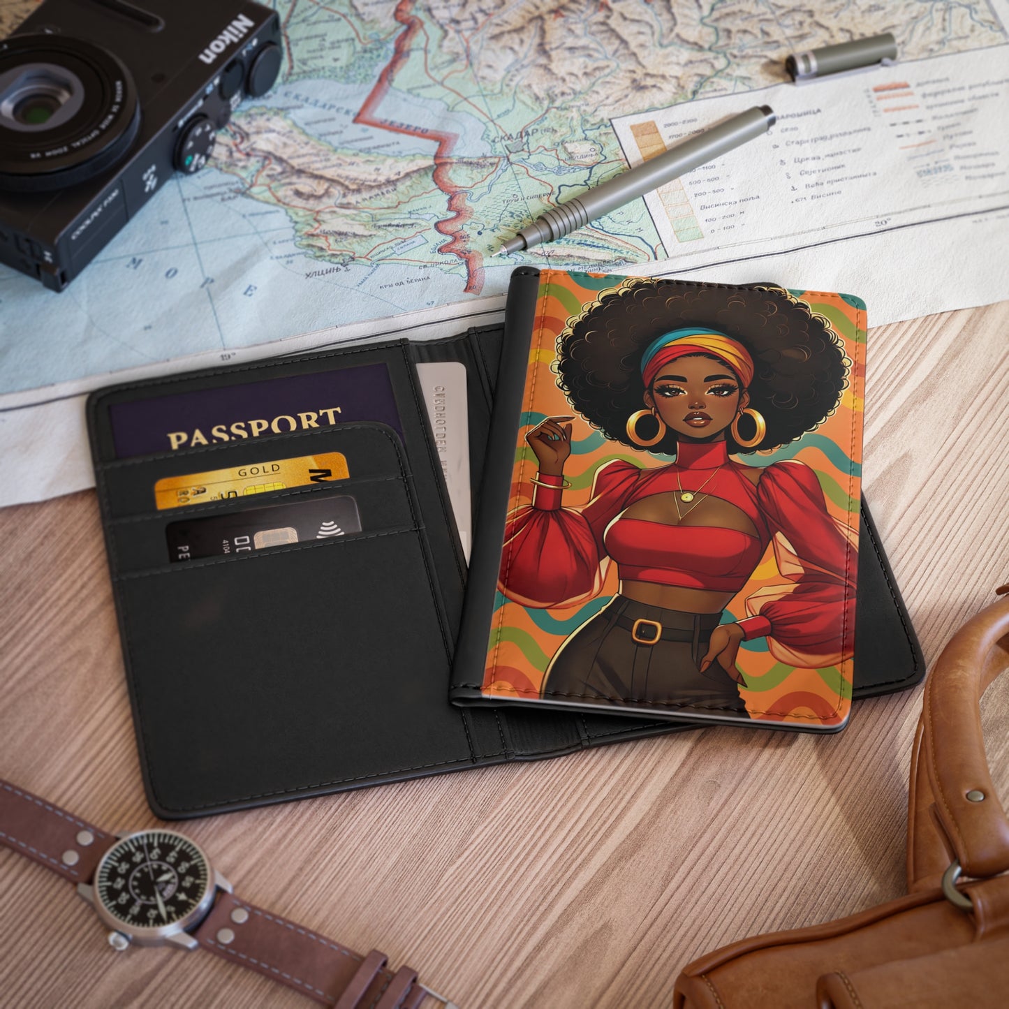 Afro Fashion Girl Passport Cover | Retro Vibes, Bold Colors