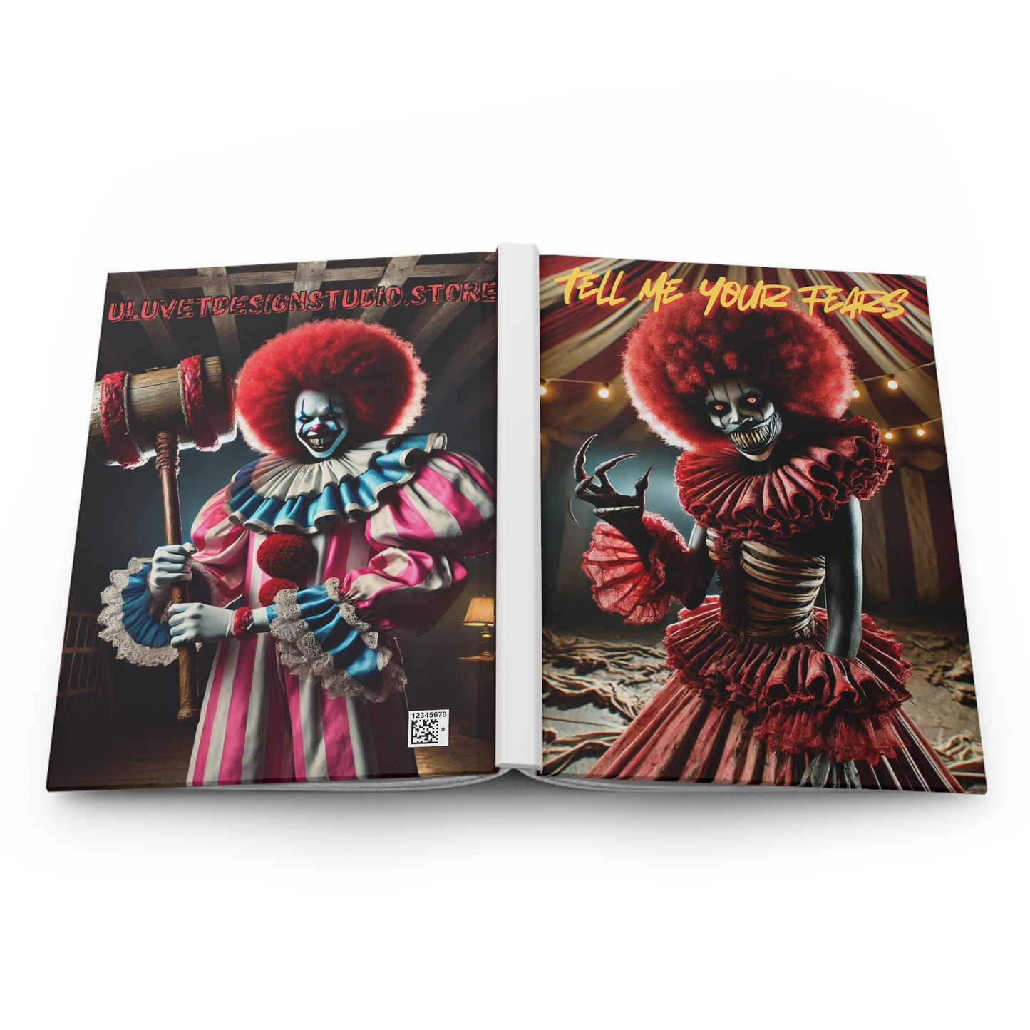 Creepy Clown Hardcover Journal | Horror Notebook, Gift for Halloween, Unique Journal, Ghastly Clown Diary, Spooky Writing Book