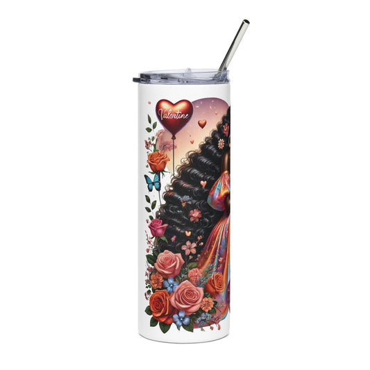 20oz Stainless Tumbler – Black Queen Art with Roses & 'I Love You' Heart