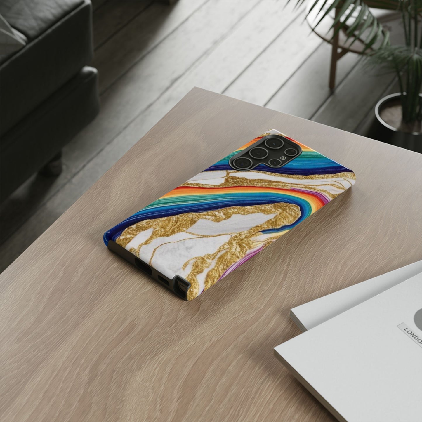 Colorful Marble Phone Case with Rainbow Design, Tough Phone Cover, Customizable Gift, Trendy Cell Accessories, Unique Style