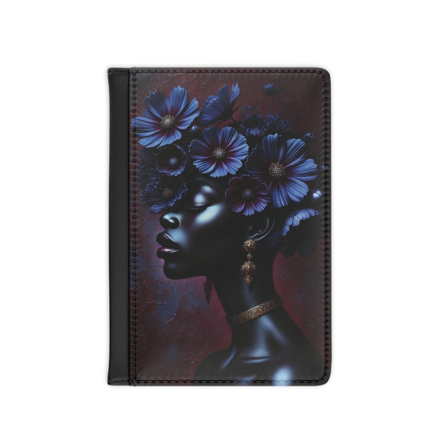 Afro Floral Profile Passport Cover | Black Woman Silhouette, Purple Flowers