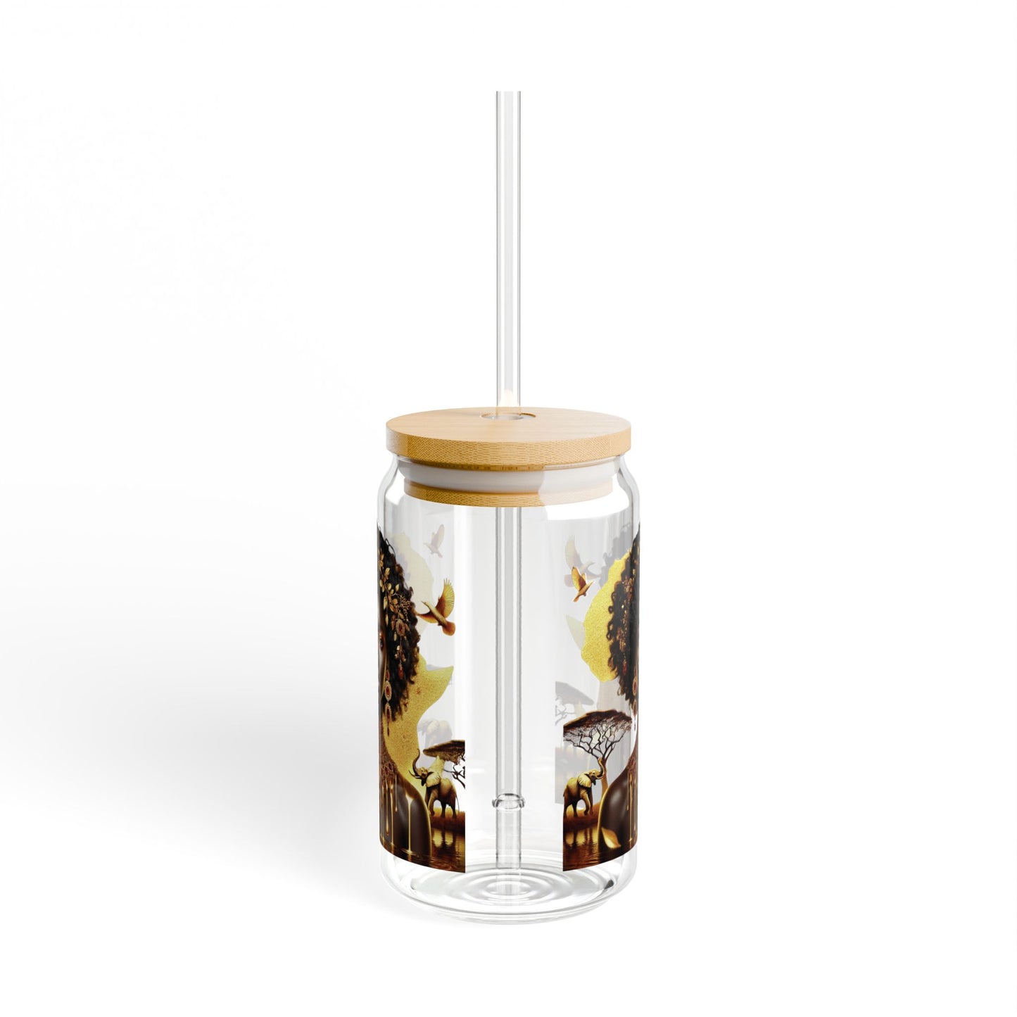 Sunflower Goddess Sipper Glass - 16oz Bamboo Lid & Straw