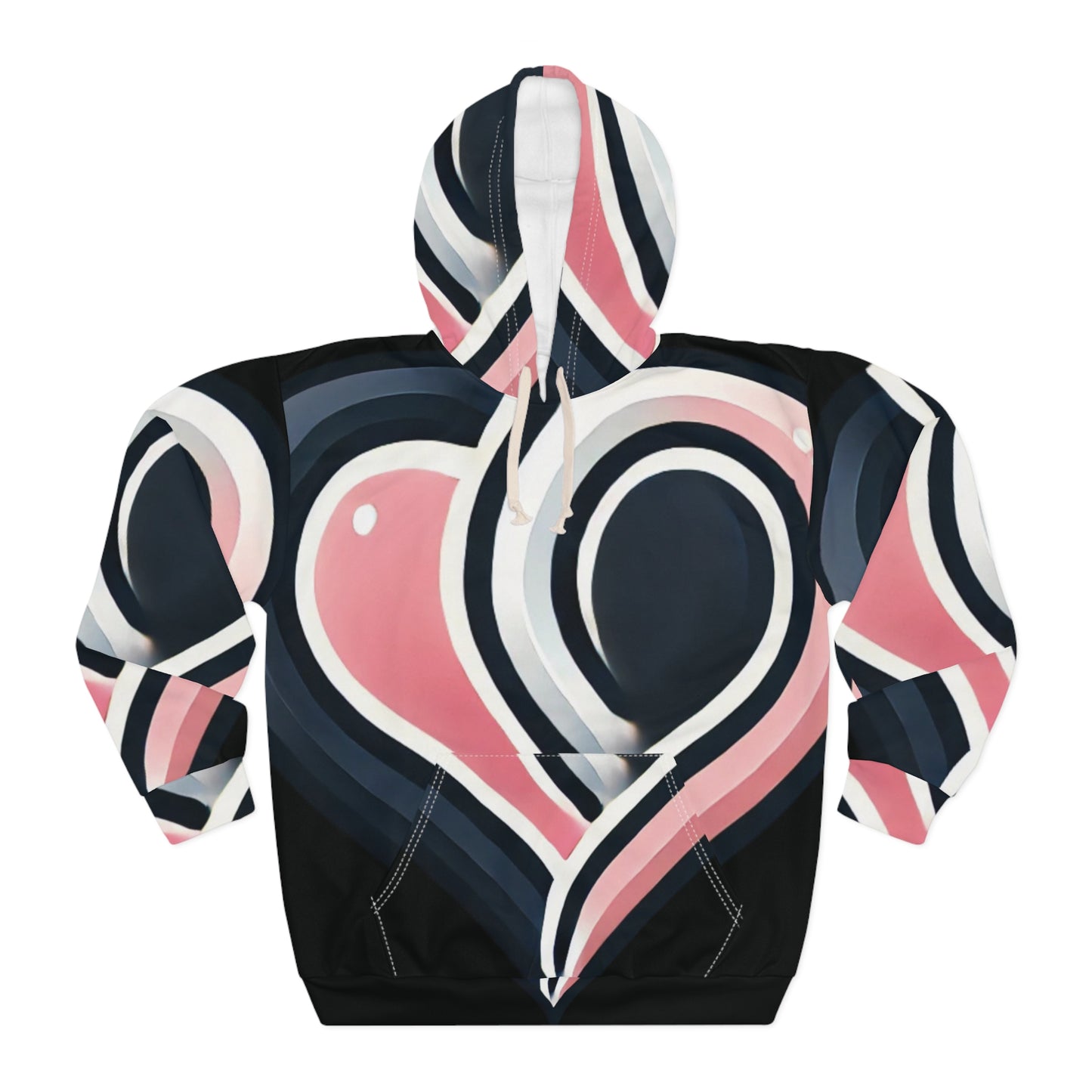 Heart Pattern Hoodie — Pink & Navy All-Over Print Pullover