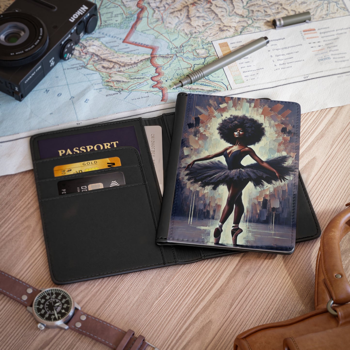 Ballerina Afro Passport Cover Artistic Black Swan Travel Wallet