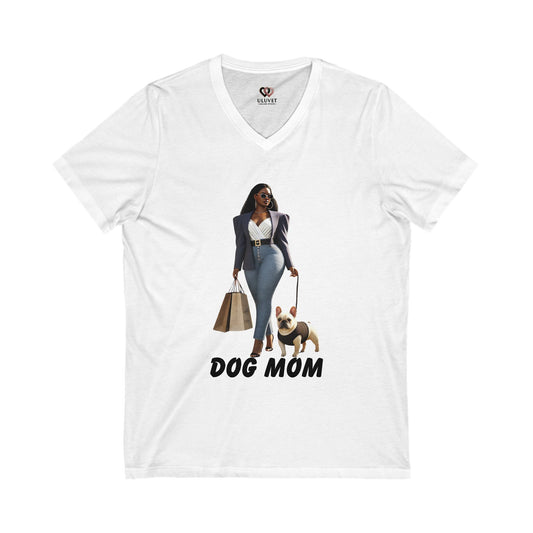 Stylish Dog Mom V-Neck Tee, Perfect Gift for Pet Lovers, Casual Wear, Dog Owner Apparel, Birthday and Mother's Day Gift