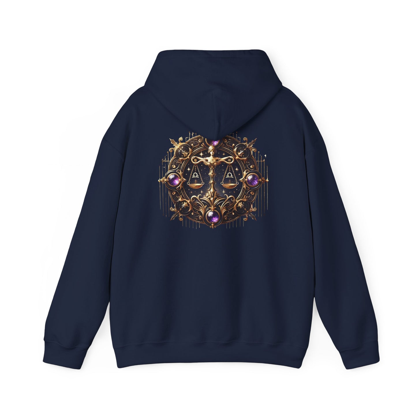 Mystical Libra Zodiac Unisex Hooded Sweatshirt, Fantasy Pullover, Cozy Streetwear, Unique Gift for Gamers, Symbolic Art Hoodie