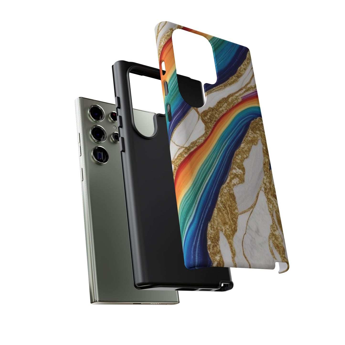 Colorful Marble Phone Case with Rainbow Design, Tough Phone Cover, Customizable Gift, Trendy Cell Accessories, Unique Style
