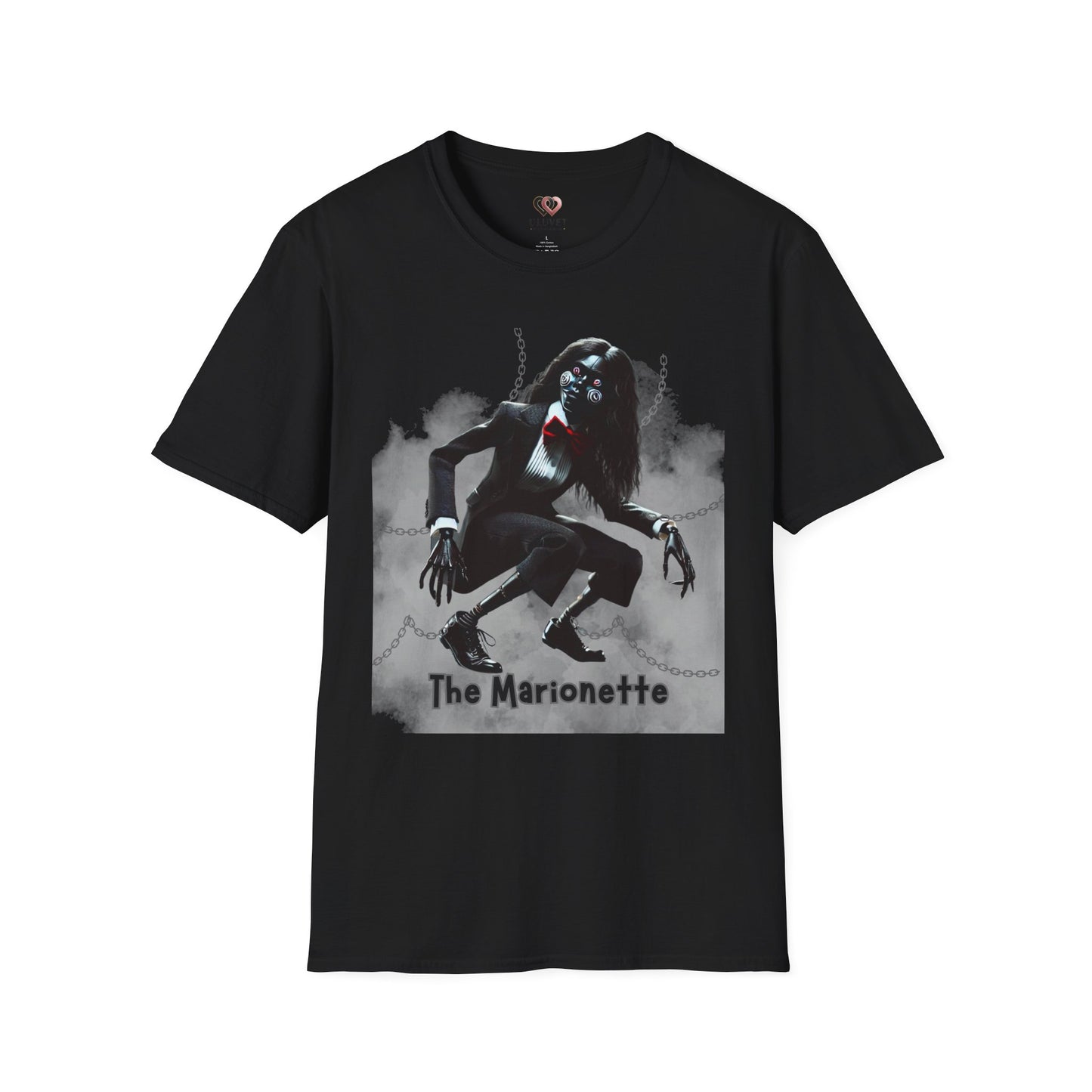 The Marionette Unisex Softstyle T-Shirt | Spooky Halloween Tee, Horror Clothing, Unique Graphic Shirt, Gift for Horror Lovers