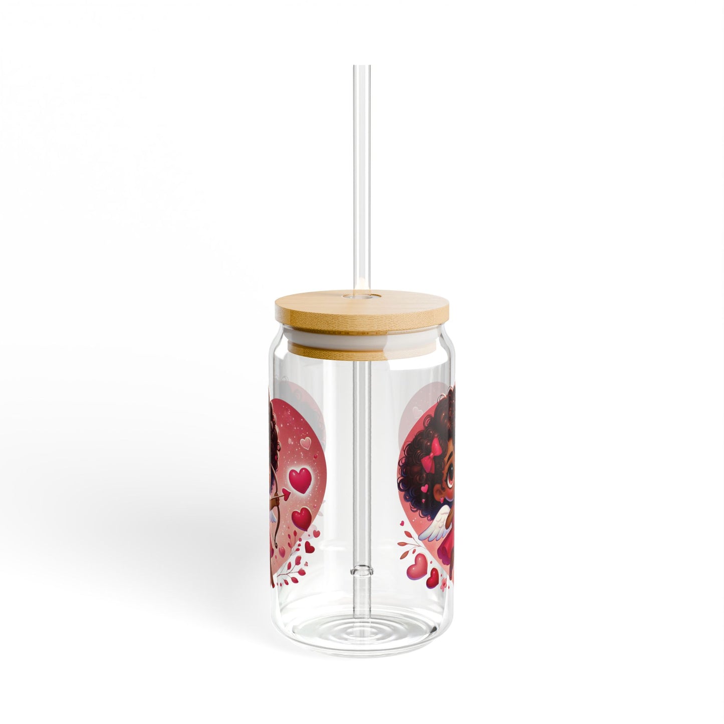 16oz Cupid Girl Sipper Glass — Cute Valentine Heart Straw Tumbler