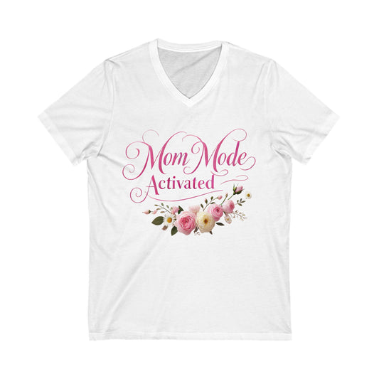 Mom Mode Activated V-Neck Tee, Perfect Gift for Moms, Mother's Day, Casual Wear, Floral Design, Everyday Comfort