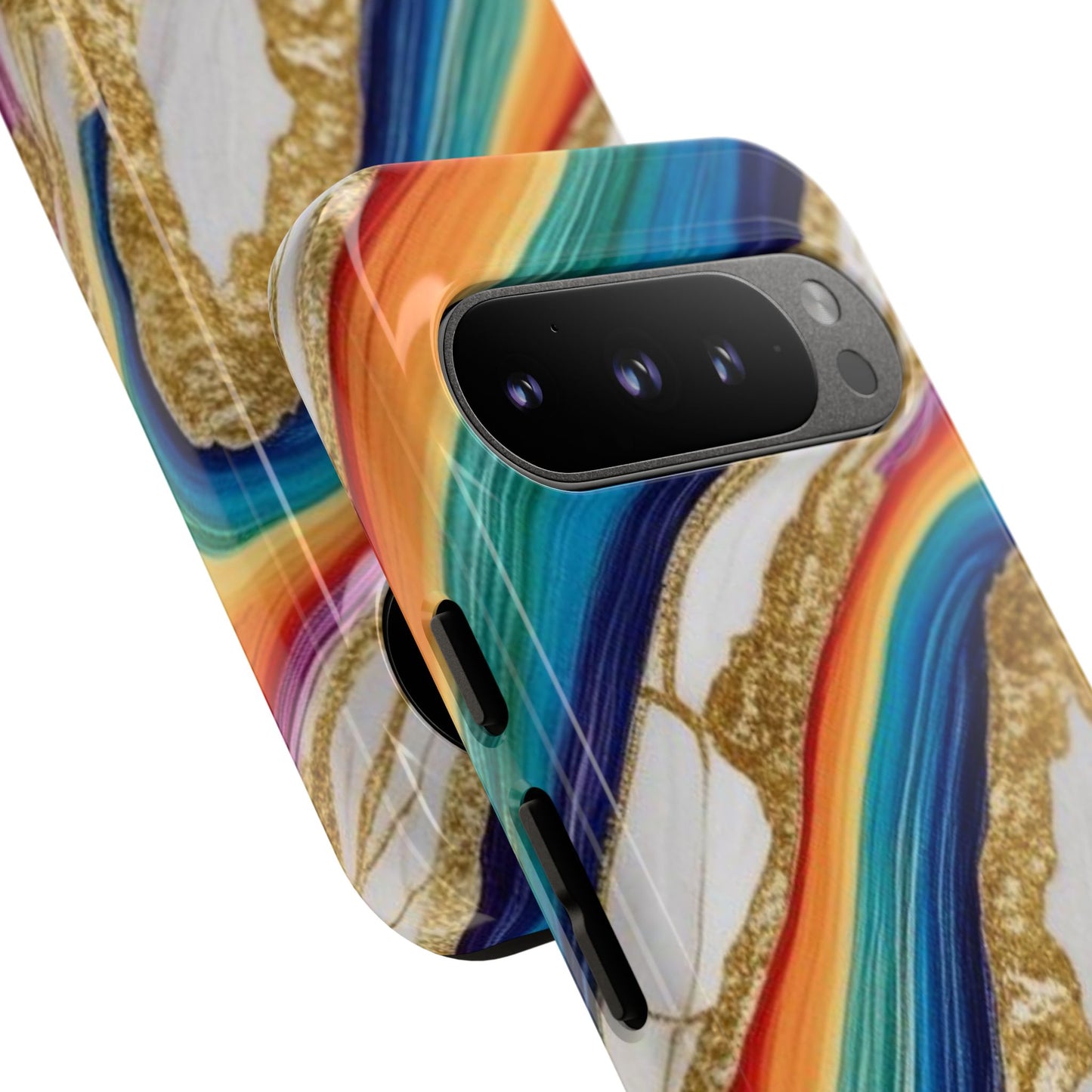 Colorful Marble Phone Case with Rainbow Design, Tough Phone Cover, Customizable Gift, Trendy Cell Accessories, Unique Style