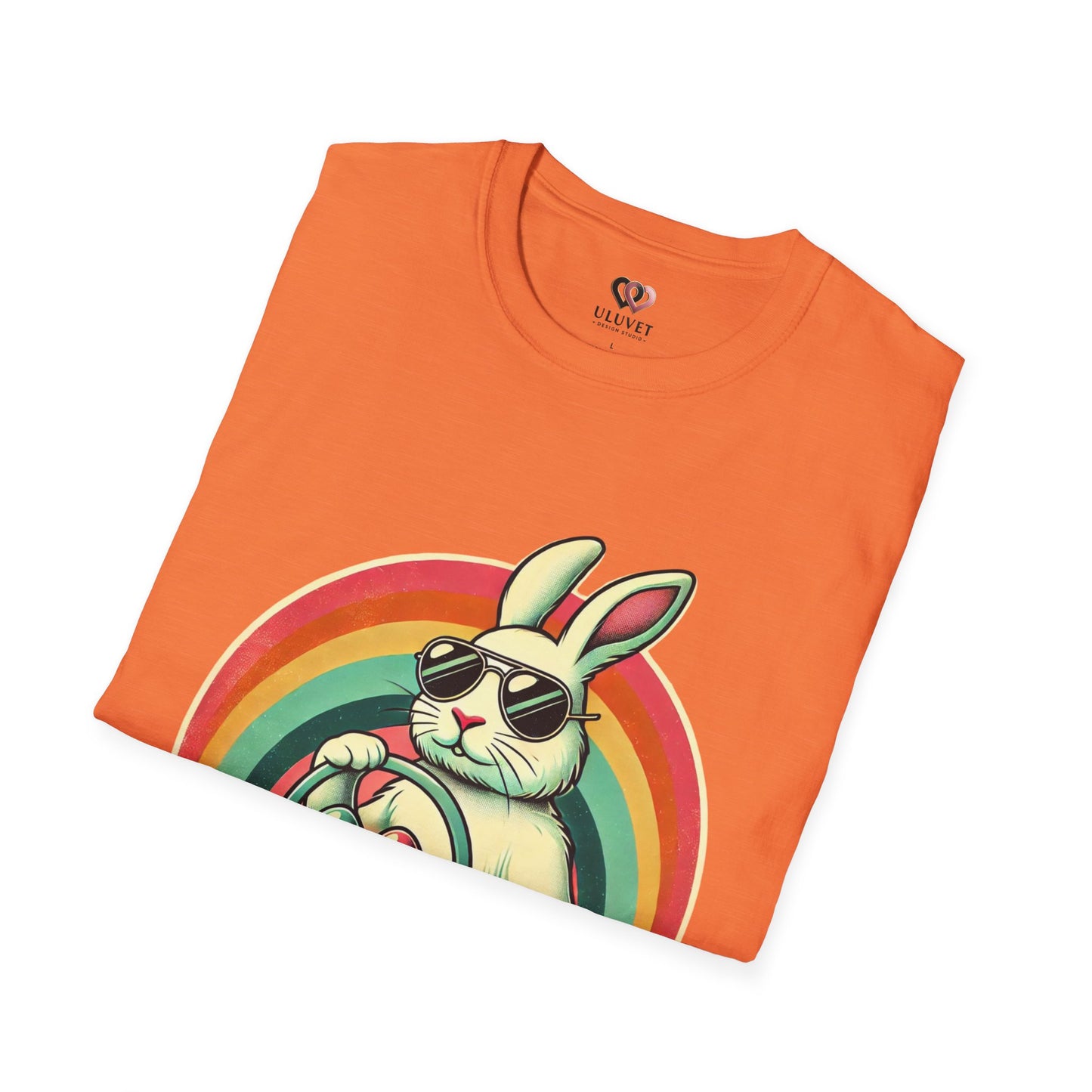 Retro Bunny Easter T-Shirt, Cute Rabbit Graphic Tee for Spring Celebrations, Unisex Softstyle Shirt, Perfect for Easter and Brunch, Fun Gift