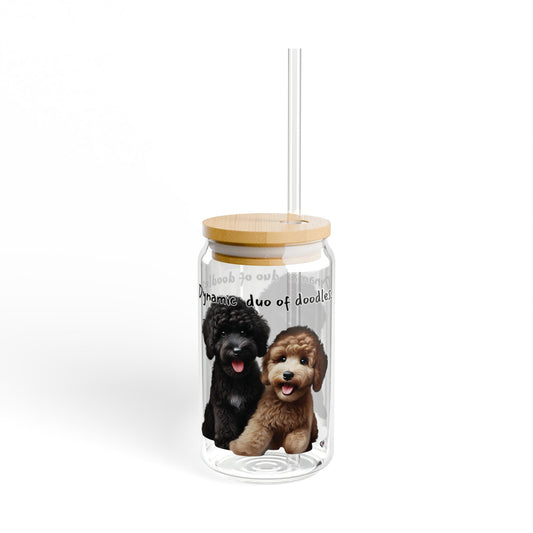 Dog Lovers Sipper Glass, 16oz - Cute Pet Drinkware, Doodle Dog Glass, Gift for Pet Owners, Funny Animal Cup, Beverage Container