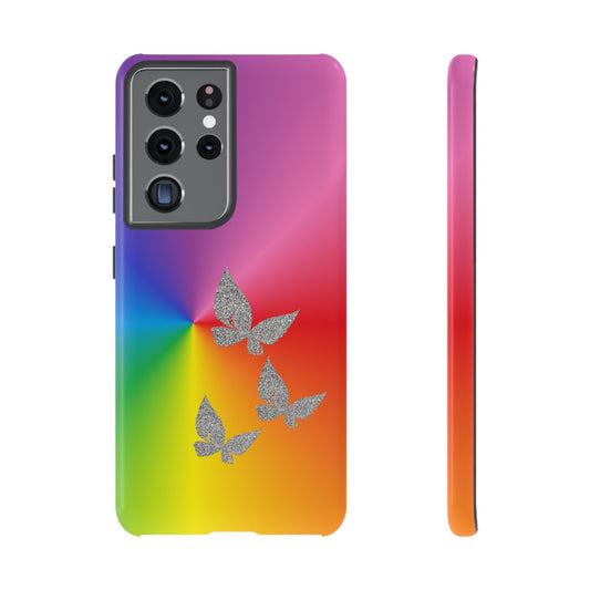 Colorful Butterfly Phone Case, Tough Phone Cover, Glitter Phone Accessories, Unique Gift for Her, Trendy Tech Decor