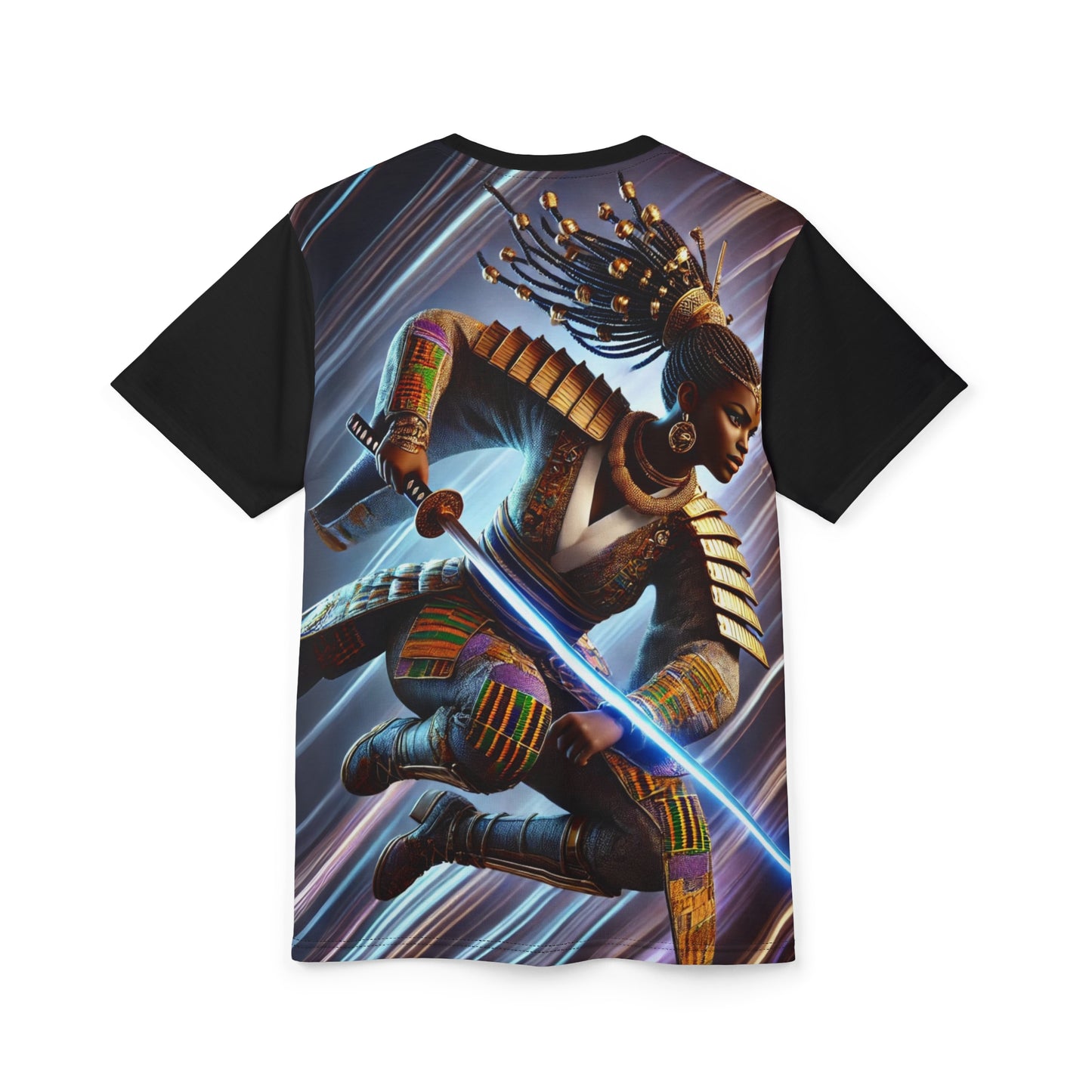 Warrior Queen Graphic Tee — Futuristic Kinetic African Warrior Design