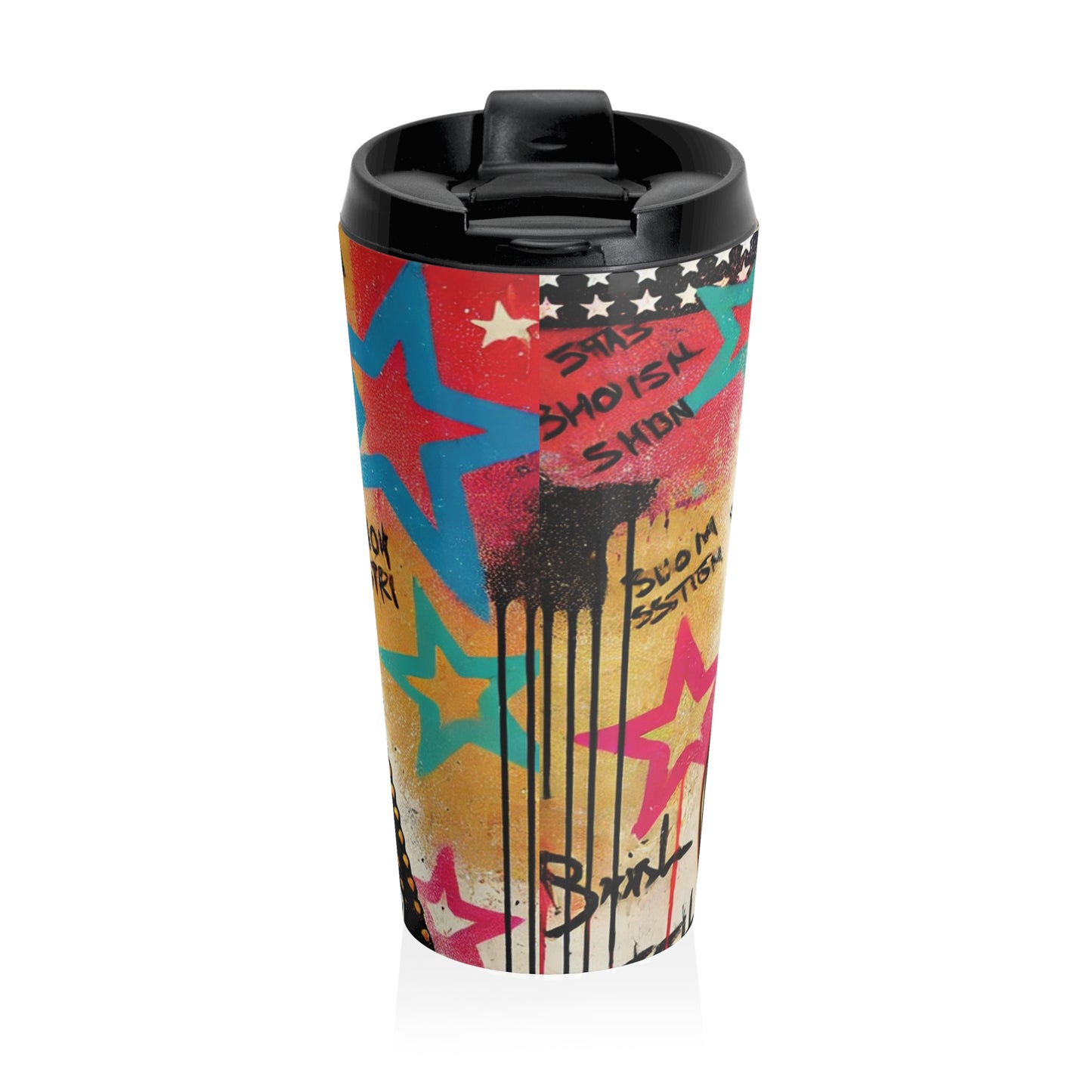 Afro Street Art Portrait Travel Mug | Urban Graffiti Stars Stainless Steel Tumbler
