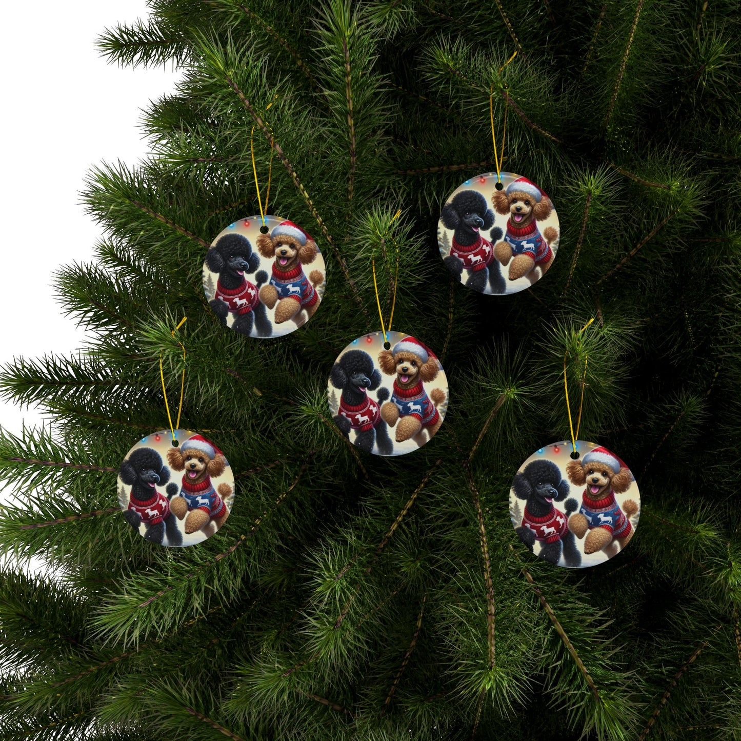 Festive Ceramic Dog Ornaments - 2-Sided Print for Holiday Cheer
