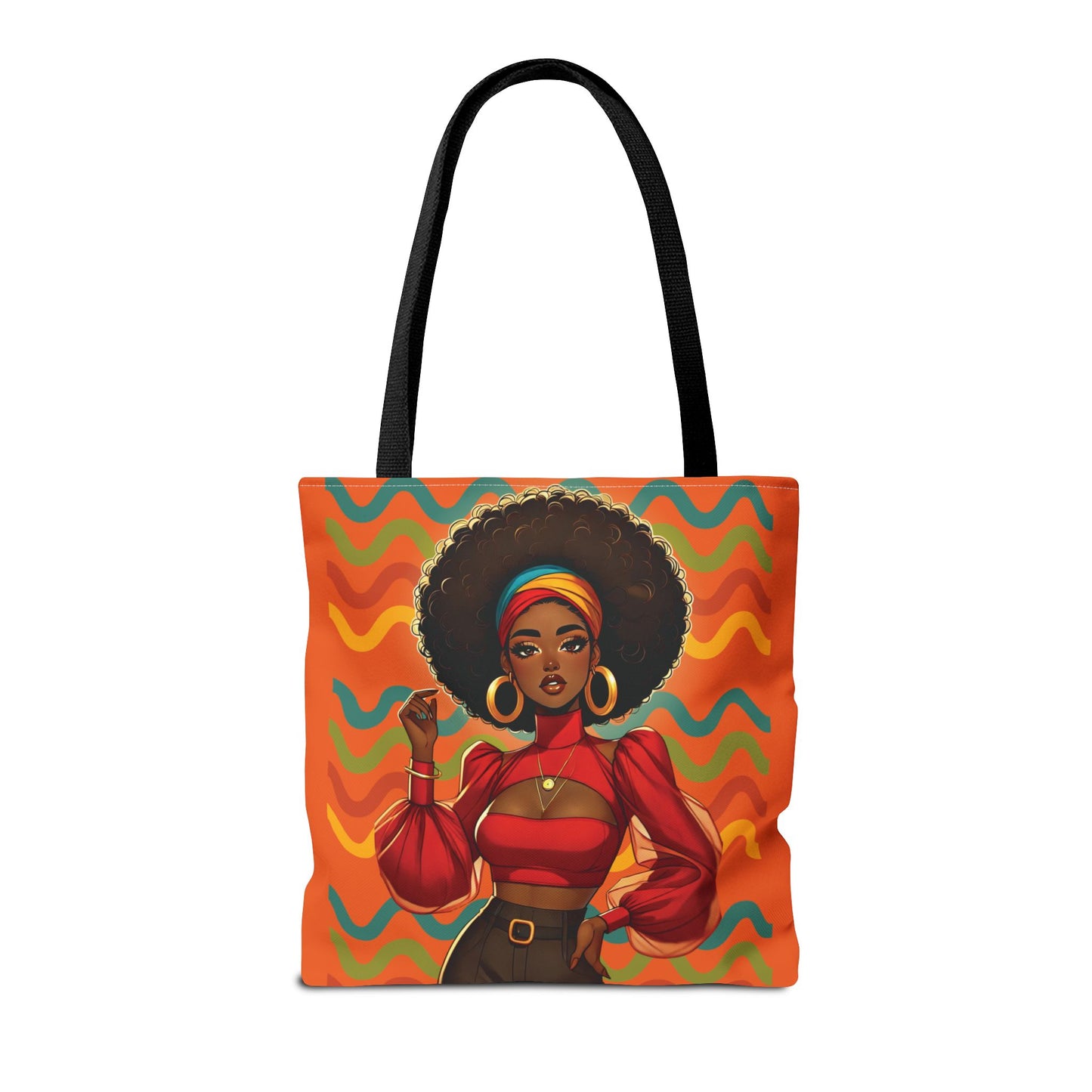 Afro Diva Fashion Tote Bag — Bold Retro Orange Art Print