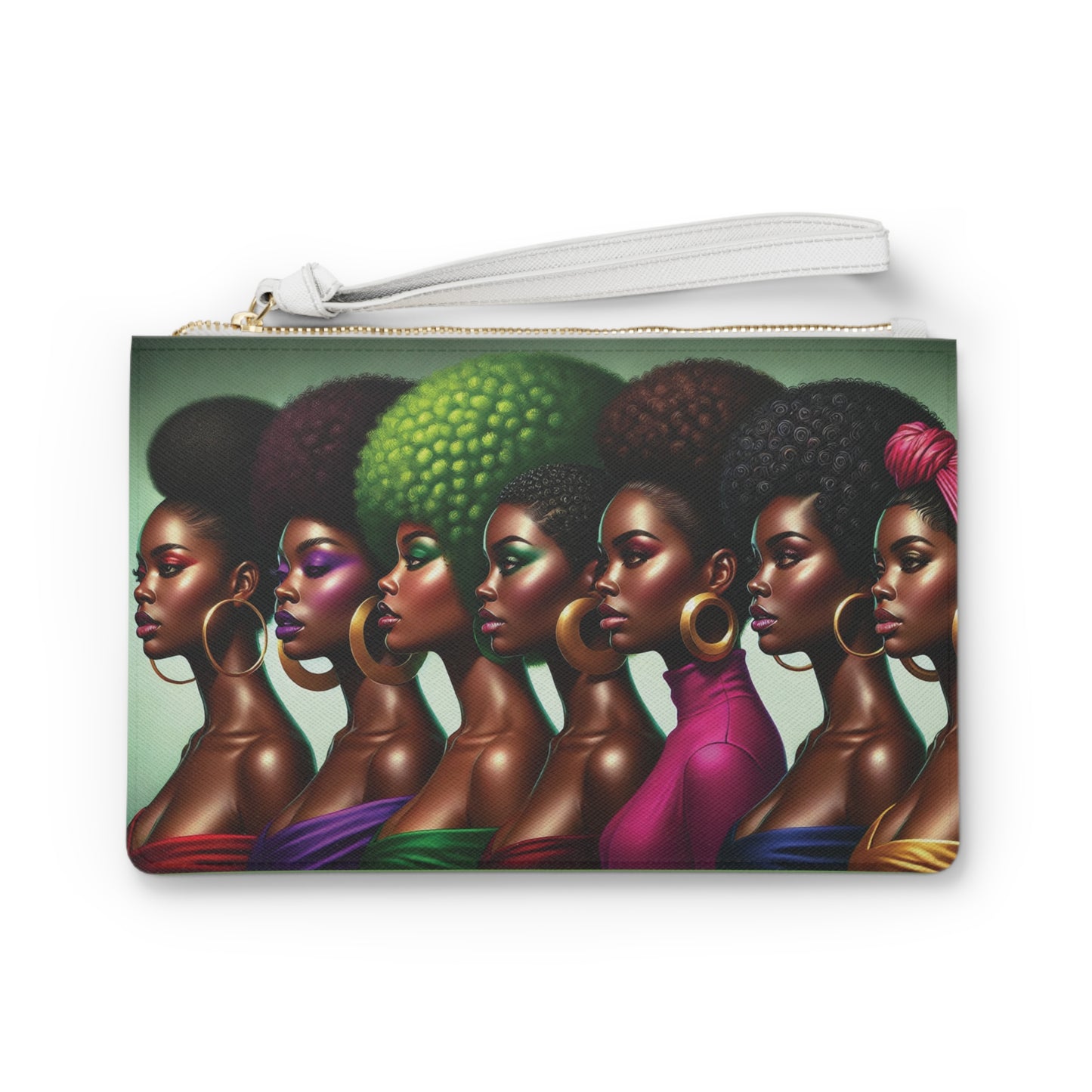 Afro Queen Portraits Clutch Bag | Black Women Art, Colorful Afros, Statement Accessory