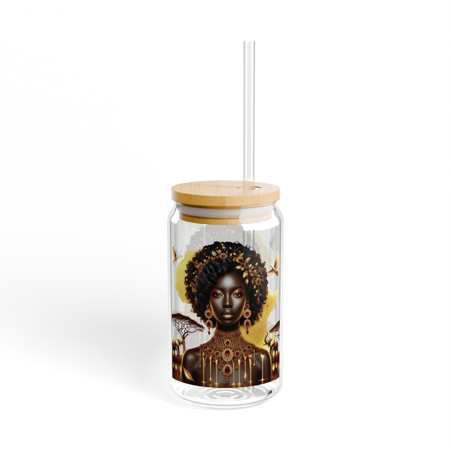 Sunflower Goddess Sipper Glass - 16oz Bamboo Lid & Straw