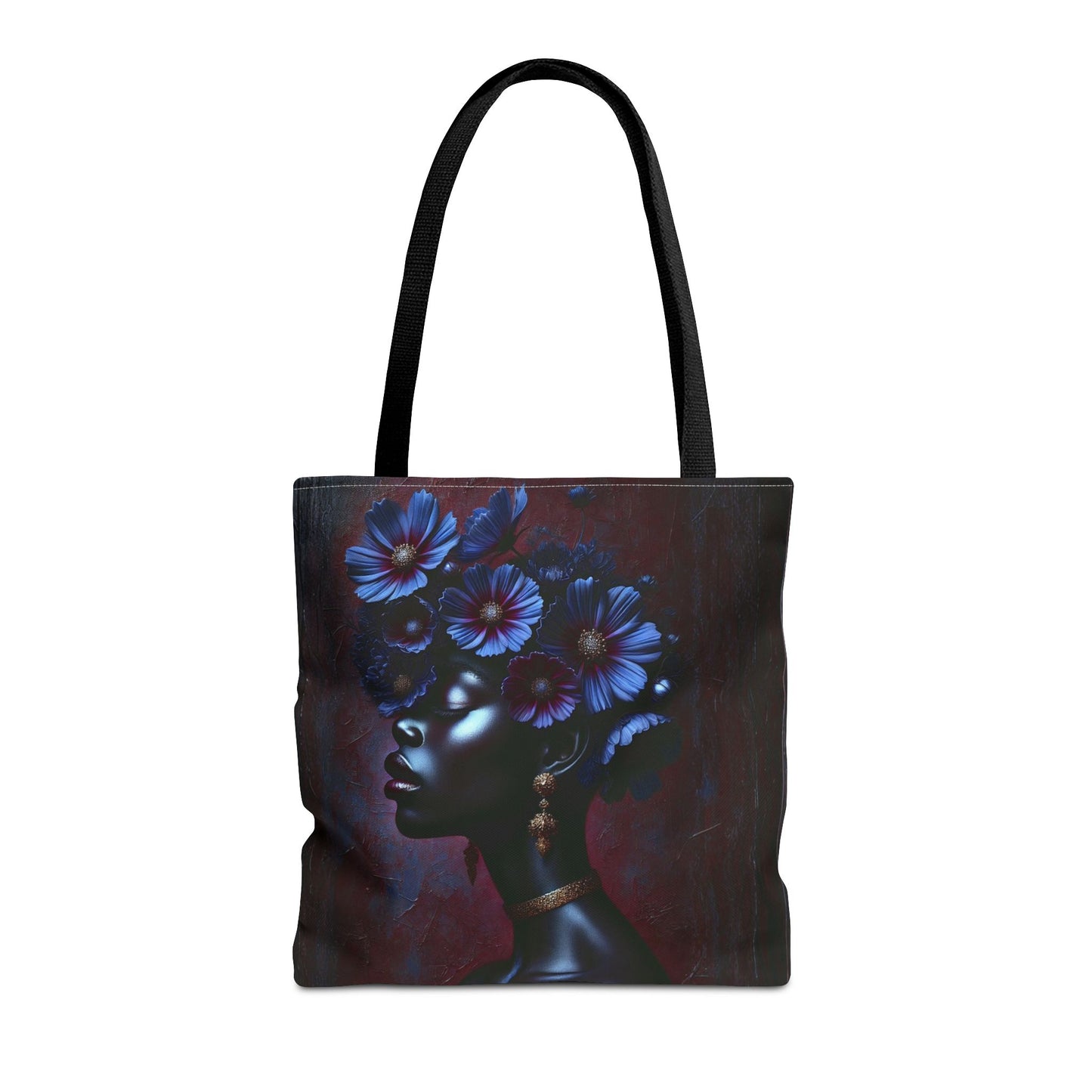 Black Woman Floral Afro Tote Bag | Floral Portrait AOP