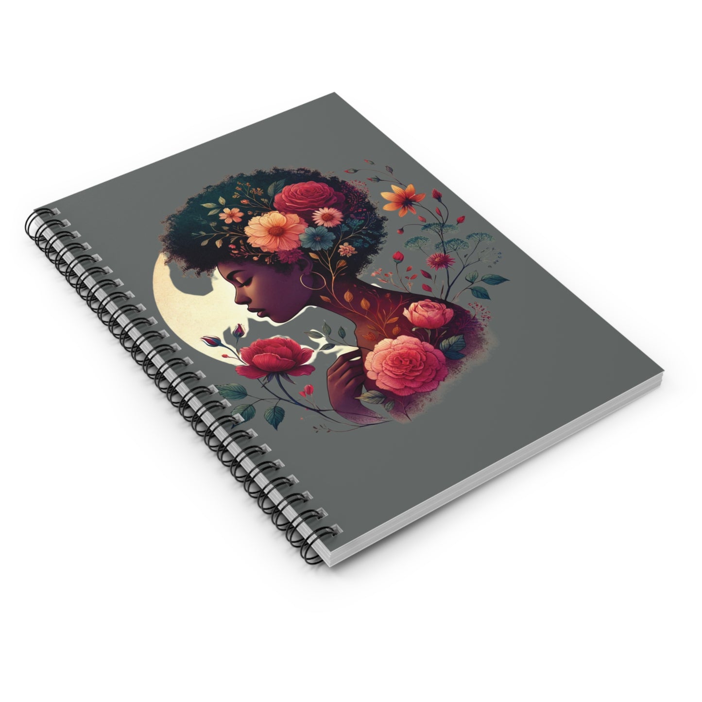 Black Is Beautiful floral profile Spiral Notebook | Ruled Journal