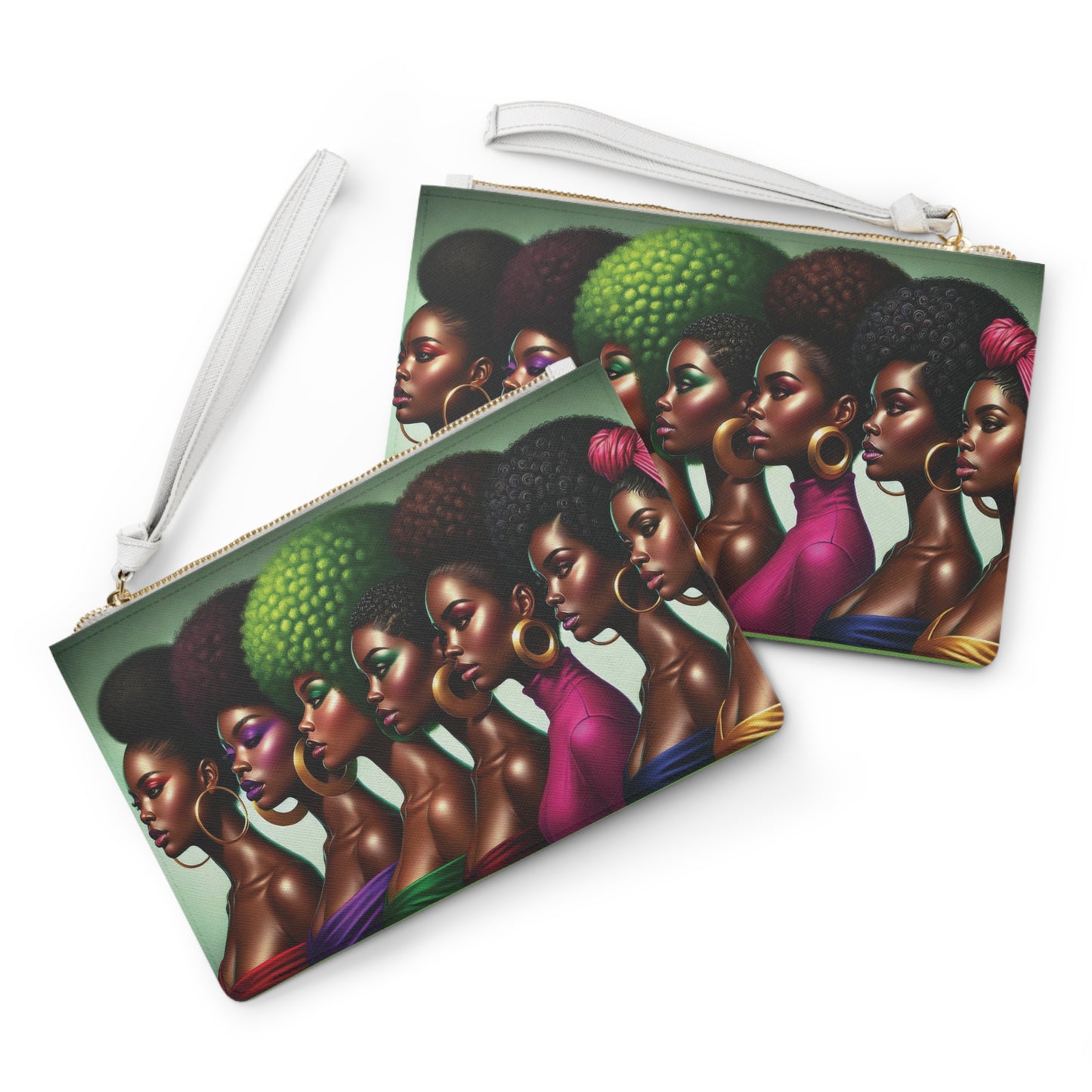 Afro Queen Portraits Clutch Bag | Black Women Art, Colorful Afros, Statement Accessory
