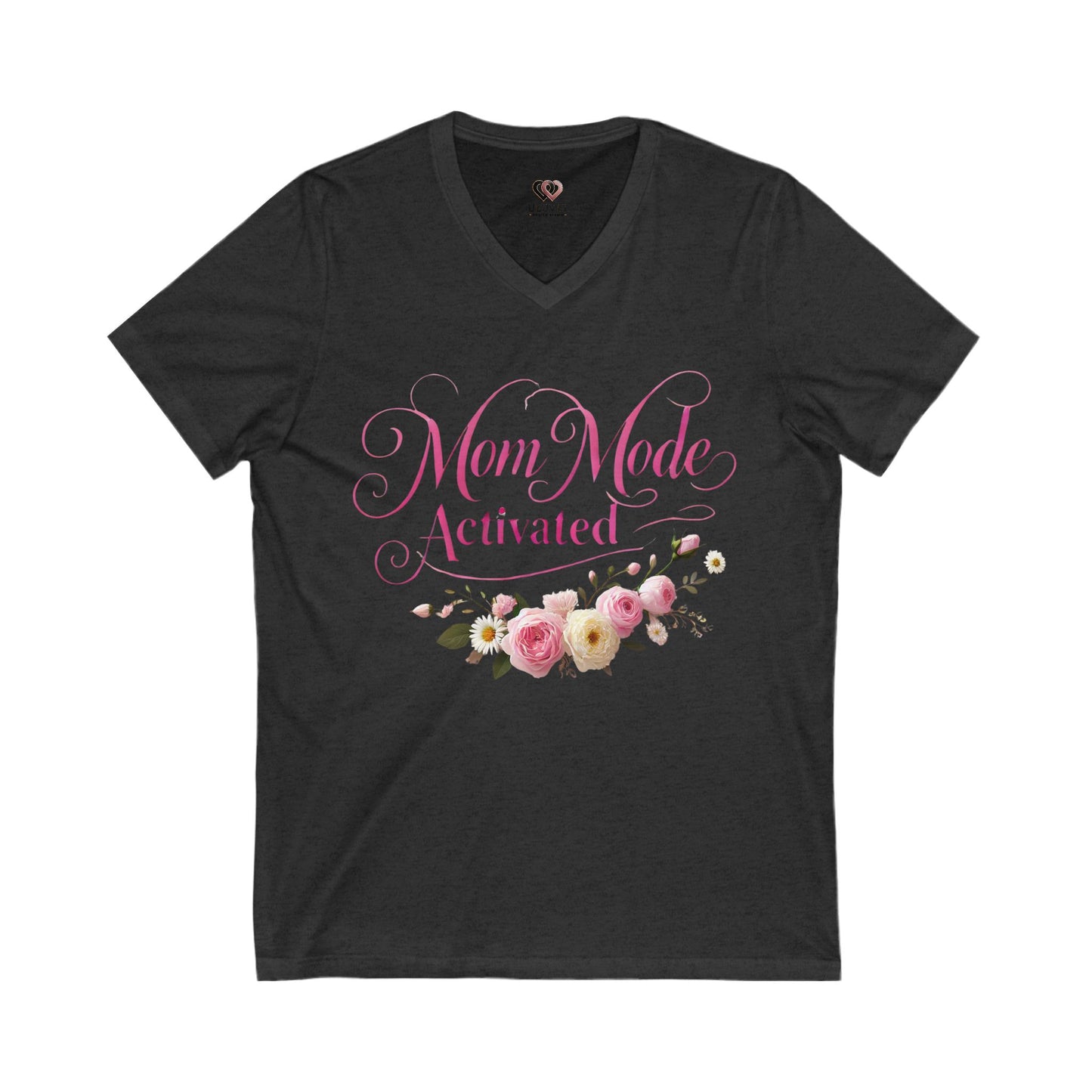 Mom Mode Activated V-Neck Tee, Perfect Gift for Moms, Mother's Day, Casual Wear, Floral Design, Everyday Comfort