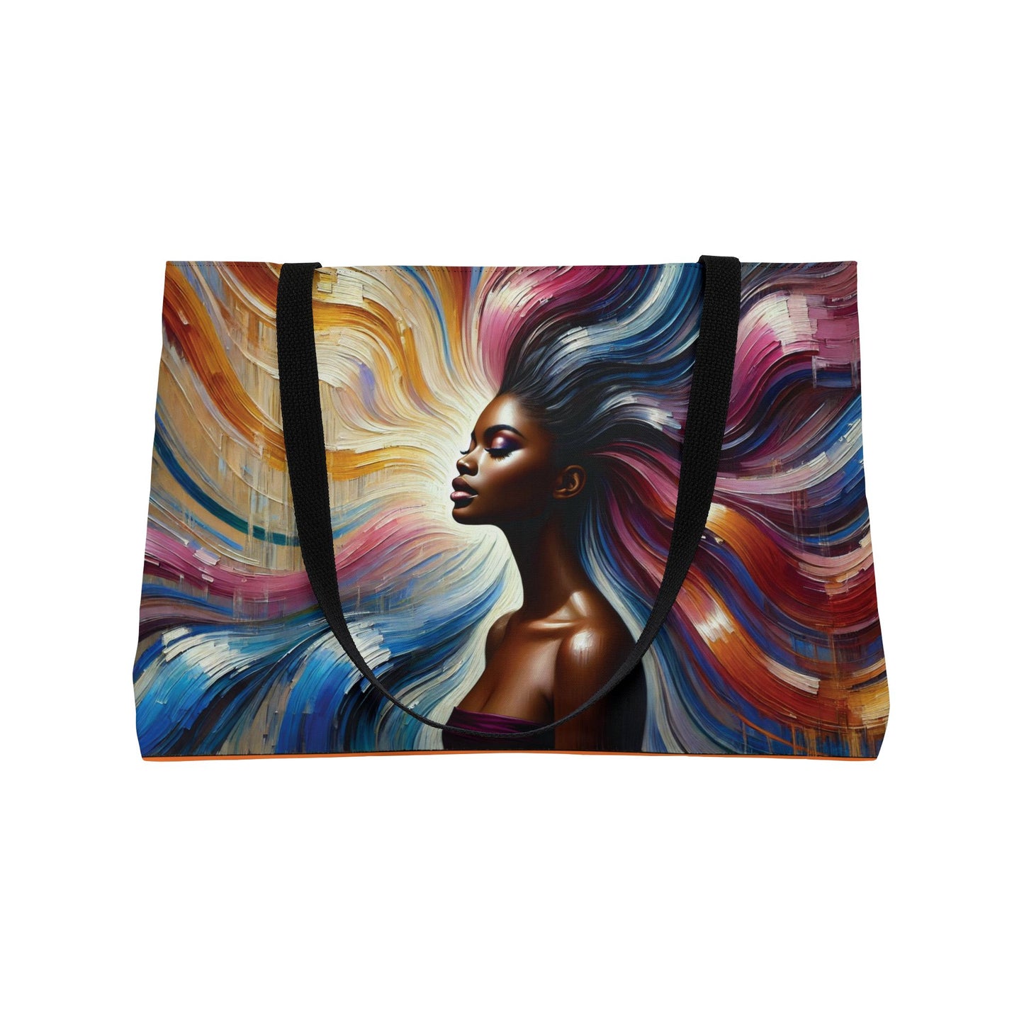 Afro Woman Colorful Waves Weekender Tote Bag | Artistic Portrait Beach Bag
