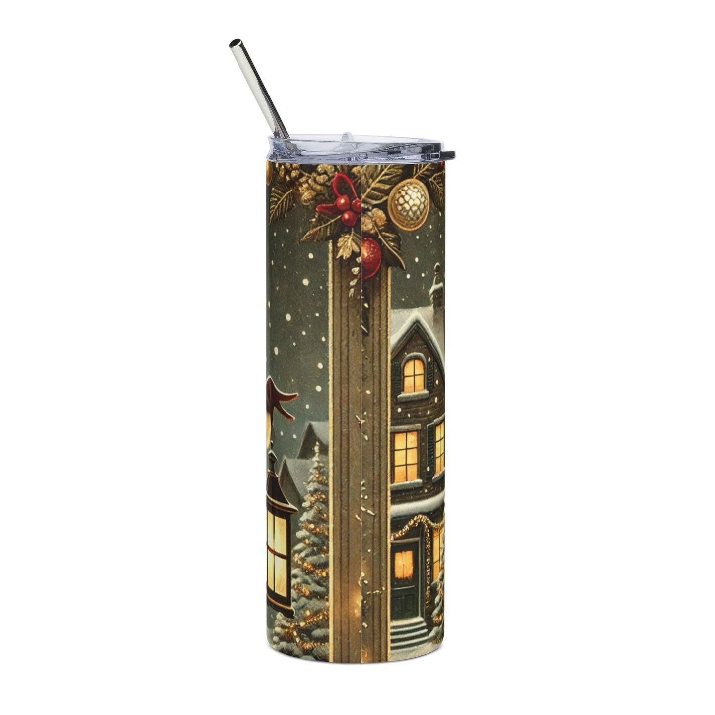 Holiday Themed Stainless Steel Tumbler - 20oz Christmas Drinkware with Elegant Design