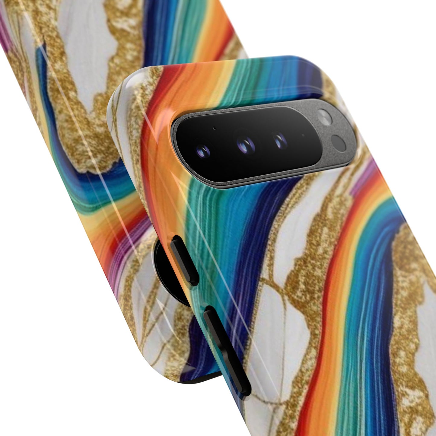 Colorful Marble Phone Case with Rainbow Design, Tough Phone Cover, Customizable Gift, Trendy Cell Accessories, Unique Style
