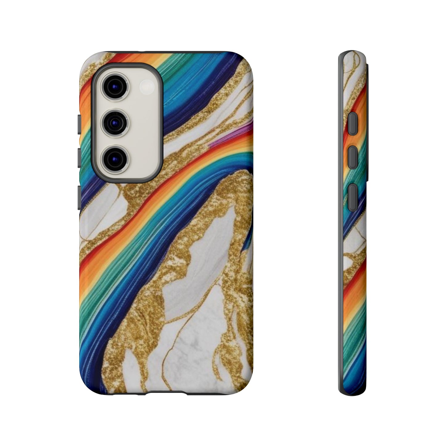 Colorful Marble Phone Case with Rainbow Design, Tough Phone Cover, Customizable Gift, Trendy Cell Accessories, Unique Style