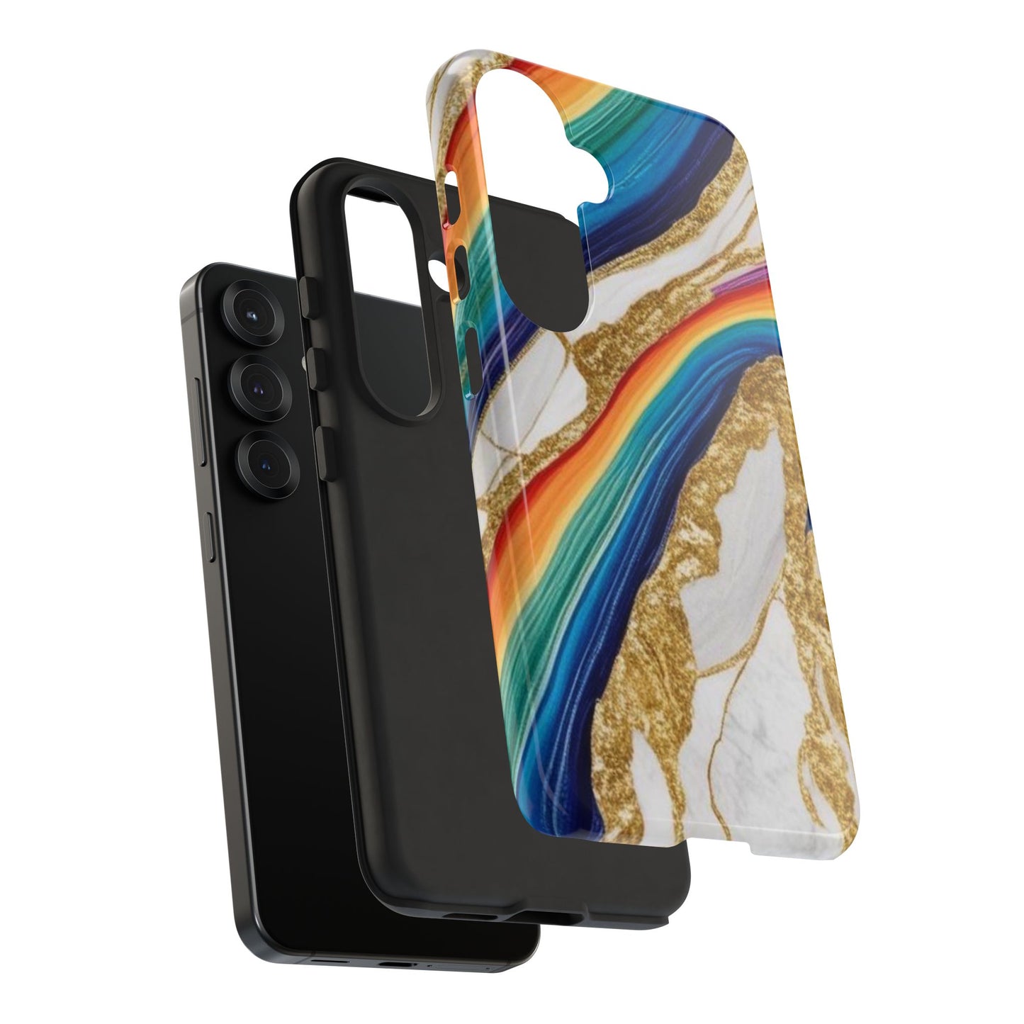 Colorful Marble Phone Case with Rainbow Design, Tough Phone Cover, Customizable Gift, Trendy Cell Accessories, Unique Style