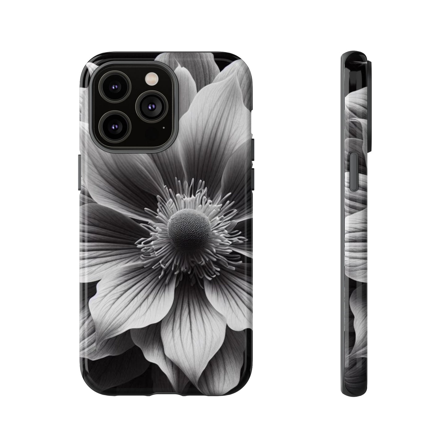 Floral Phone Case, Tough Cases with Elegant Black and White Flower Design, Unique Phone Accessories for Flower Lovers, Stylish Gift Idea,